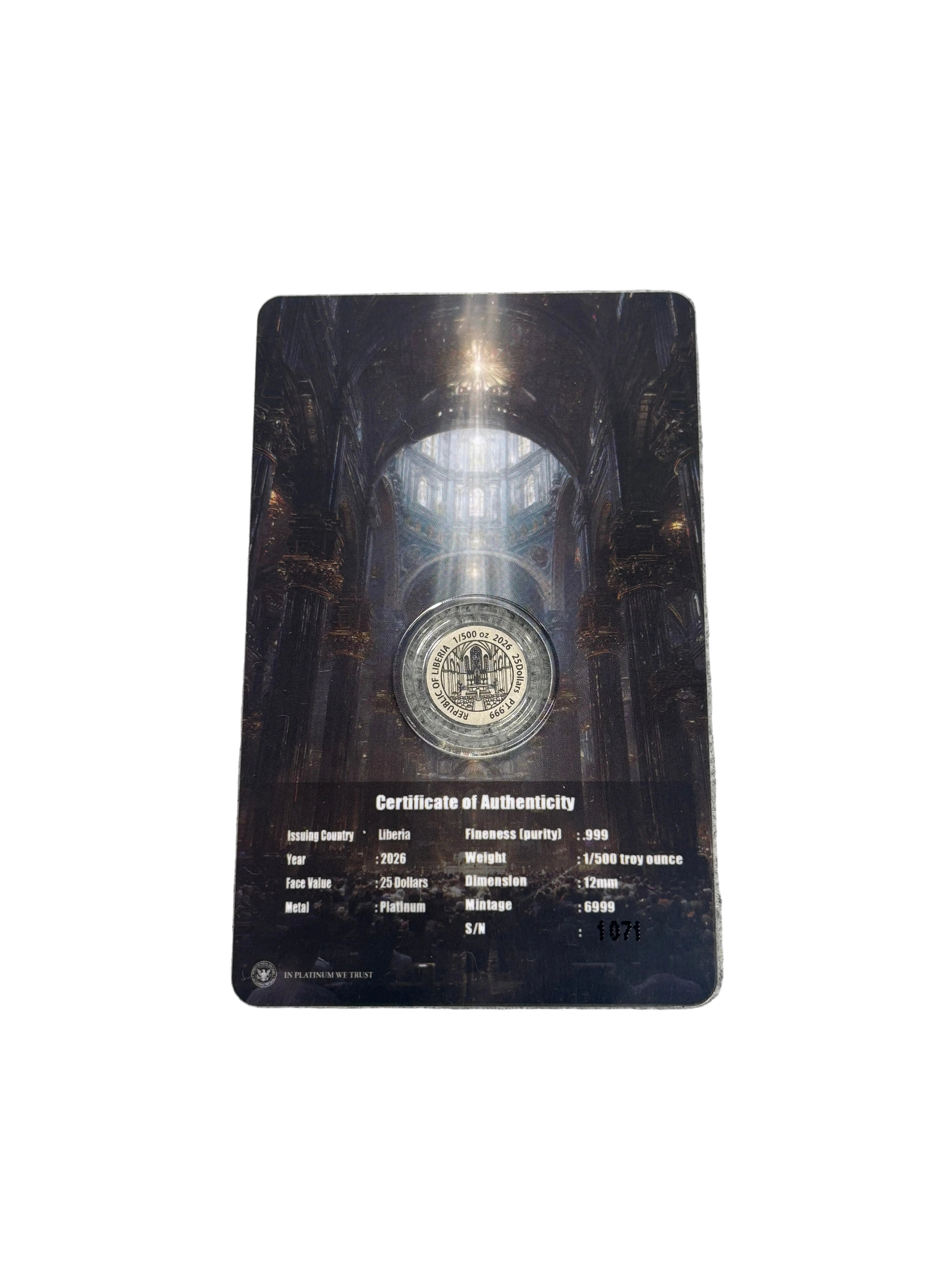 1/500oz Pure Platinum Virgin Of Guadalupe Carded Coin