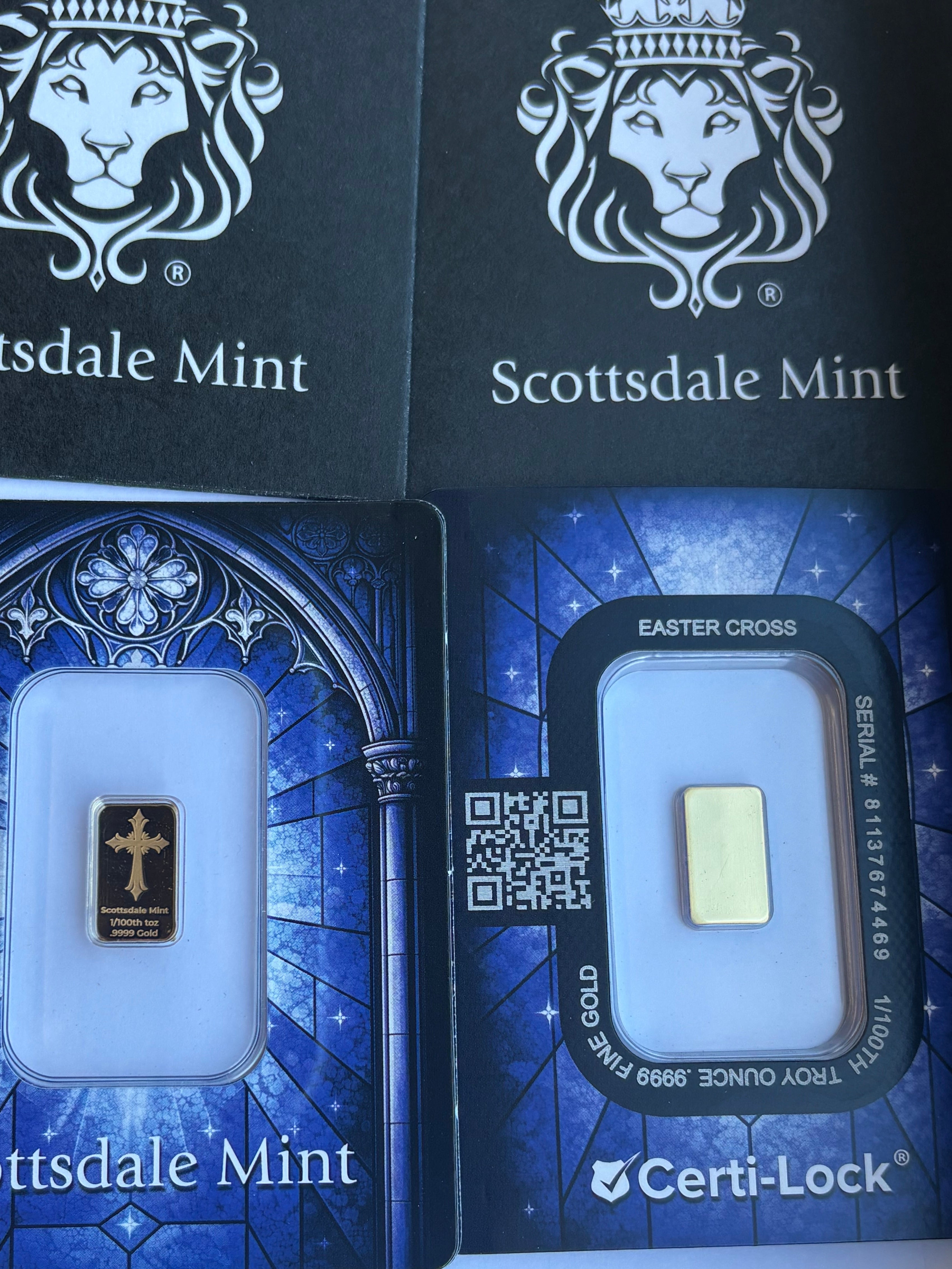 1/100oz Pure Gold Scottsdale Mint Cross Bar