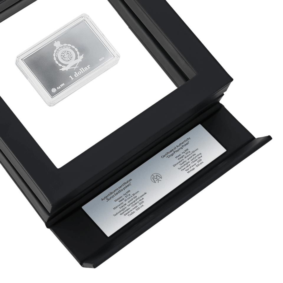 Niue 2025 1 Dollar Dogs Playing Poker 1oz Pure Silver Coin Bar