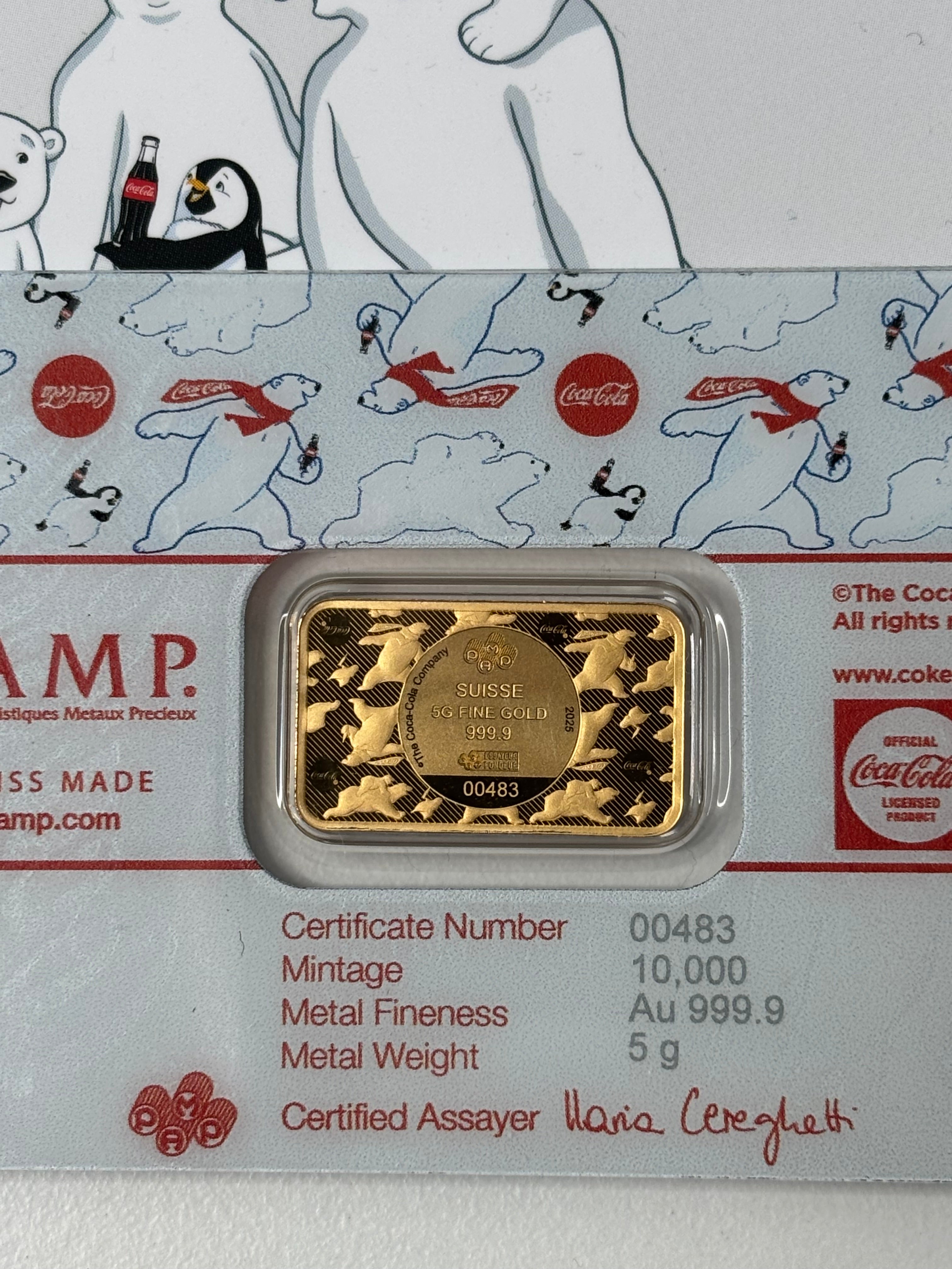 5g 999.9 Gold Pamp Coca Cola Christamas Polar Bear