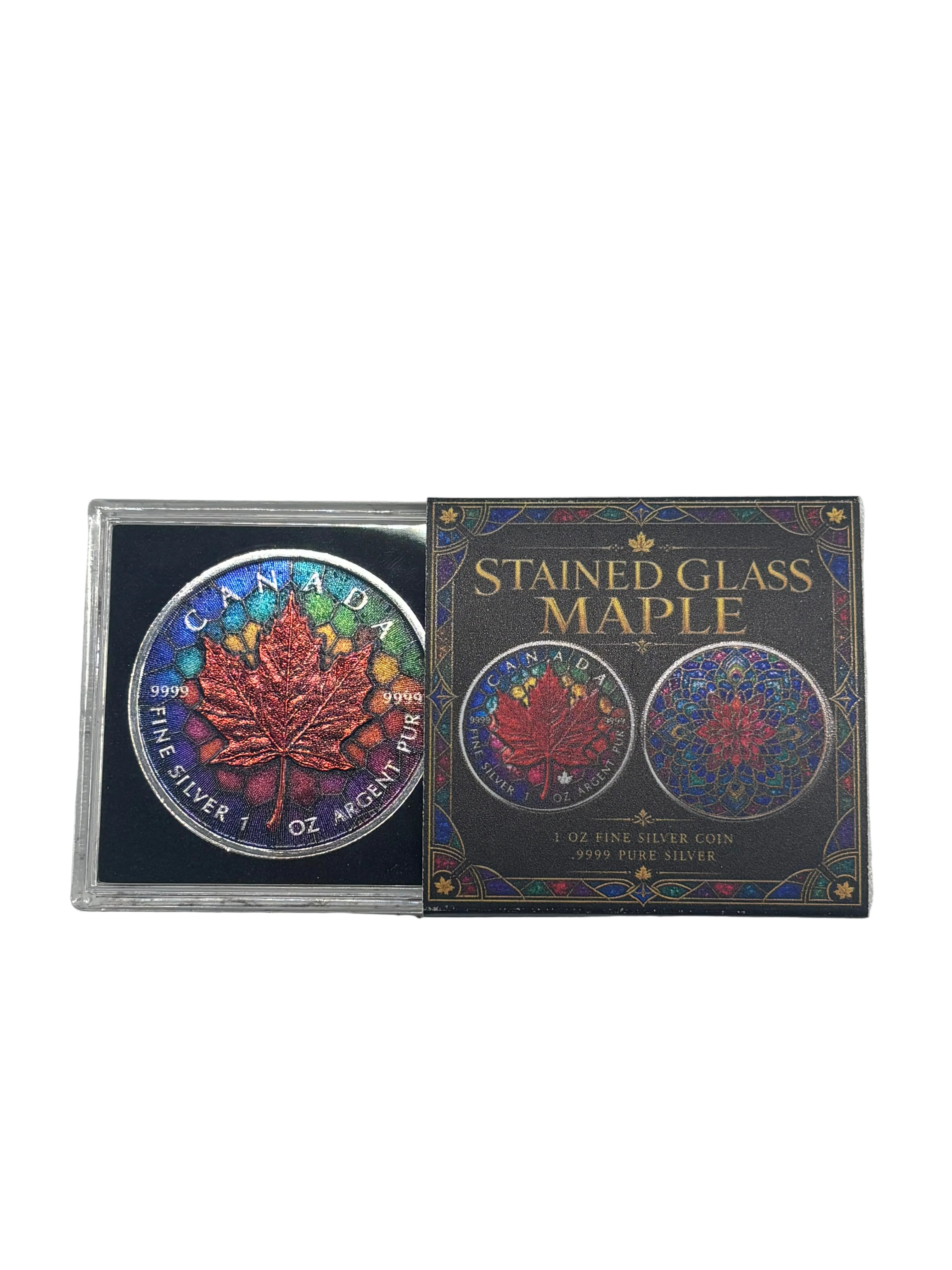1oz Pure Silver Maple Stained Glass
