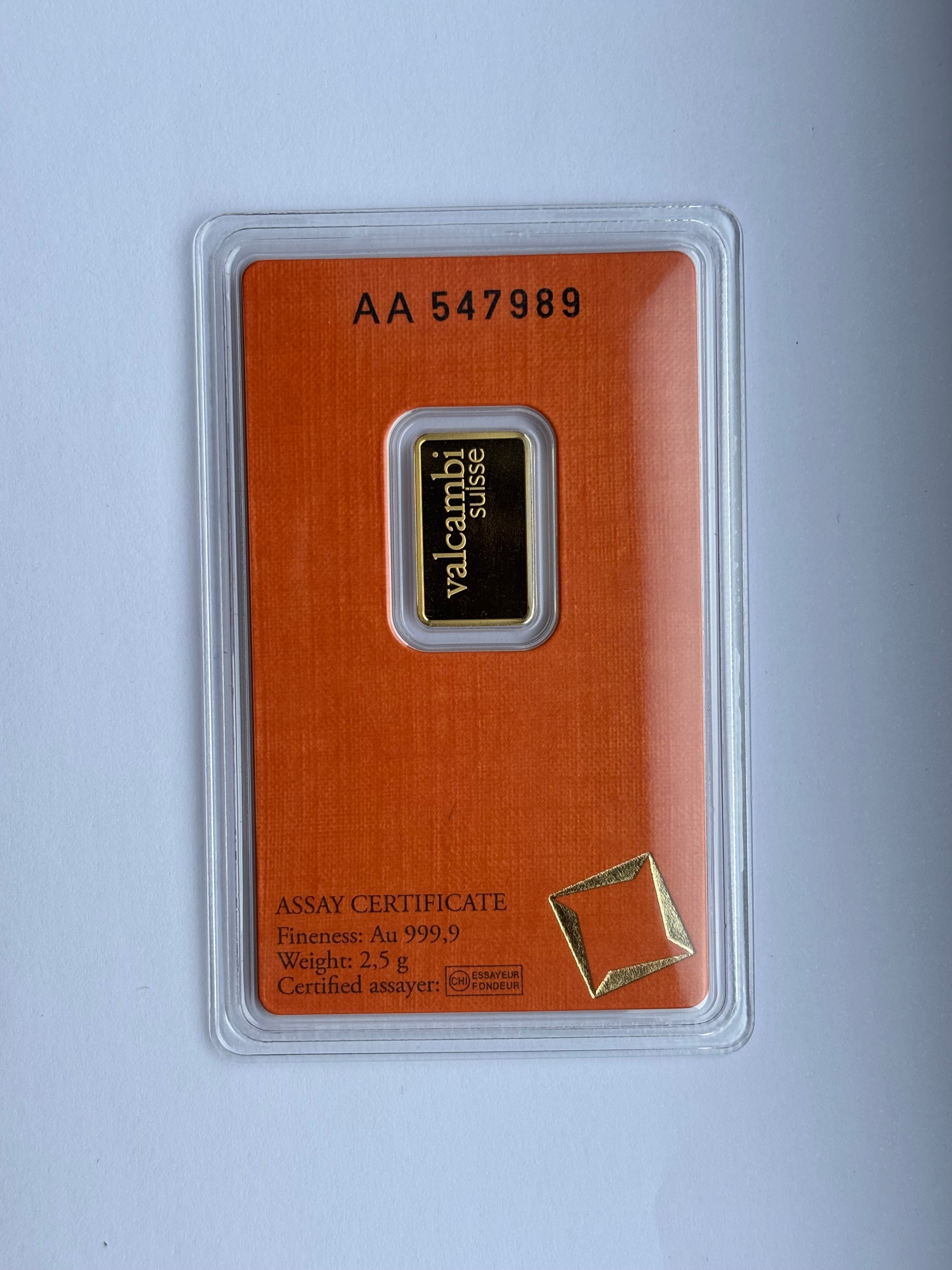 2.5g Pure Gold Bar - Valcambi