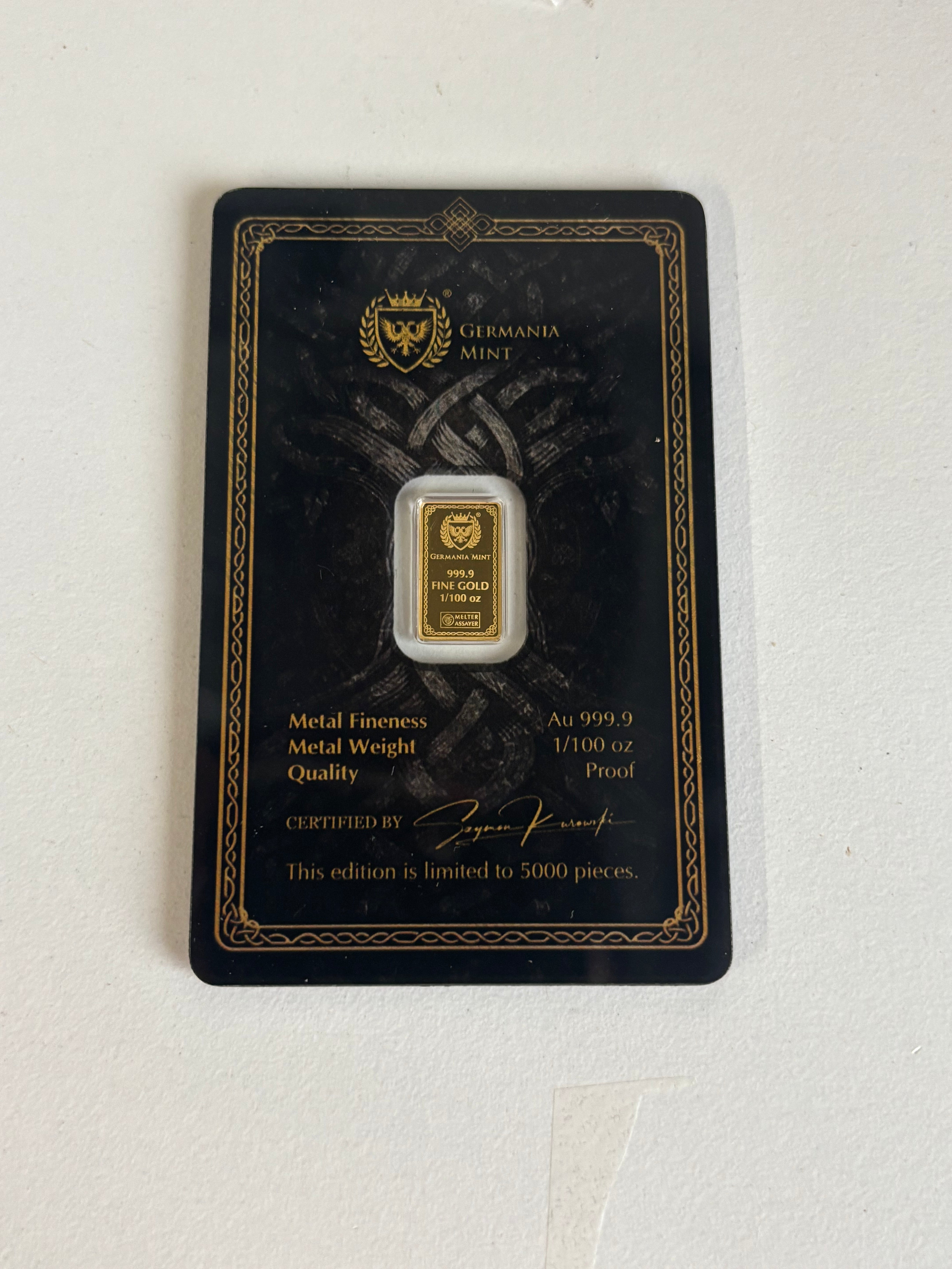 1/100oz Pure Gold Odin Bar