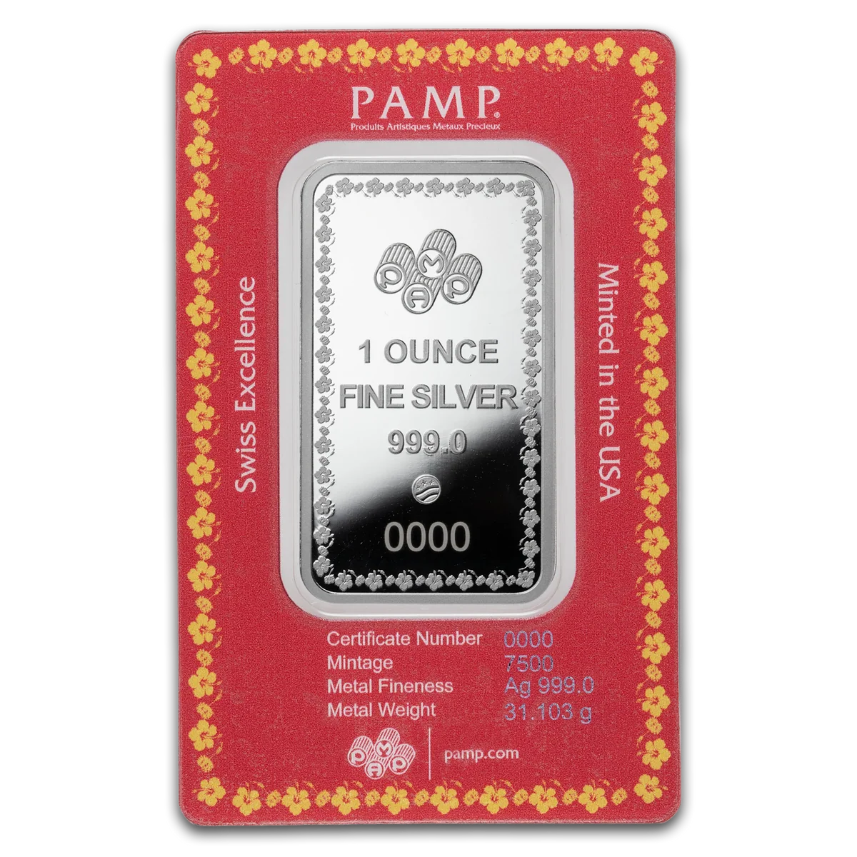 1oz PAMP Suisse Diwali Lakshmi & Sacred Cow Pure Silver Bar in Assay