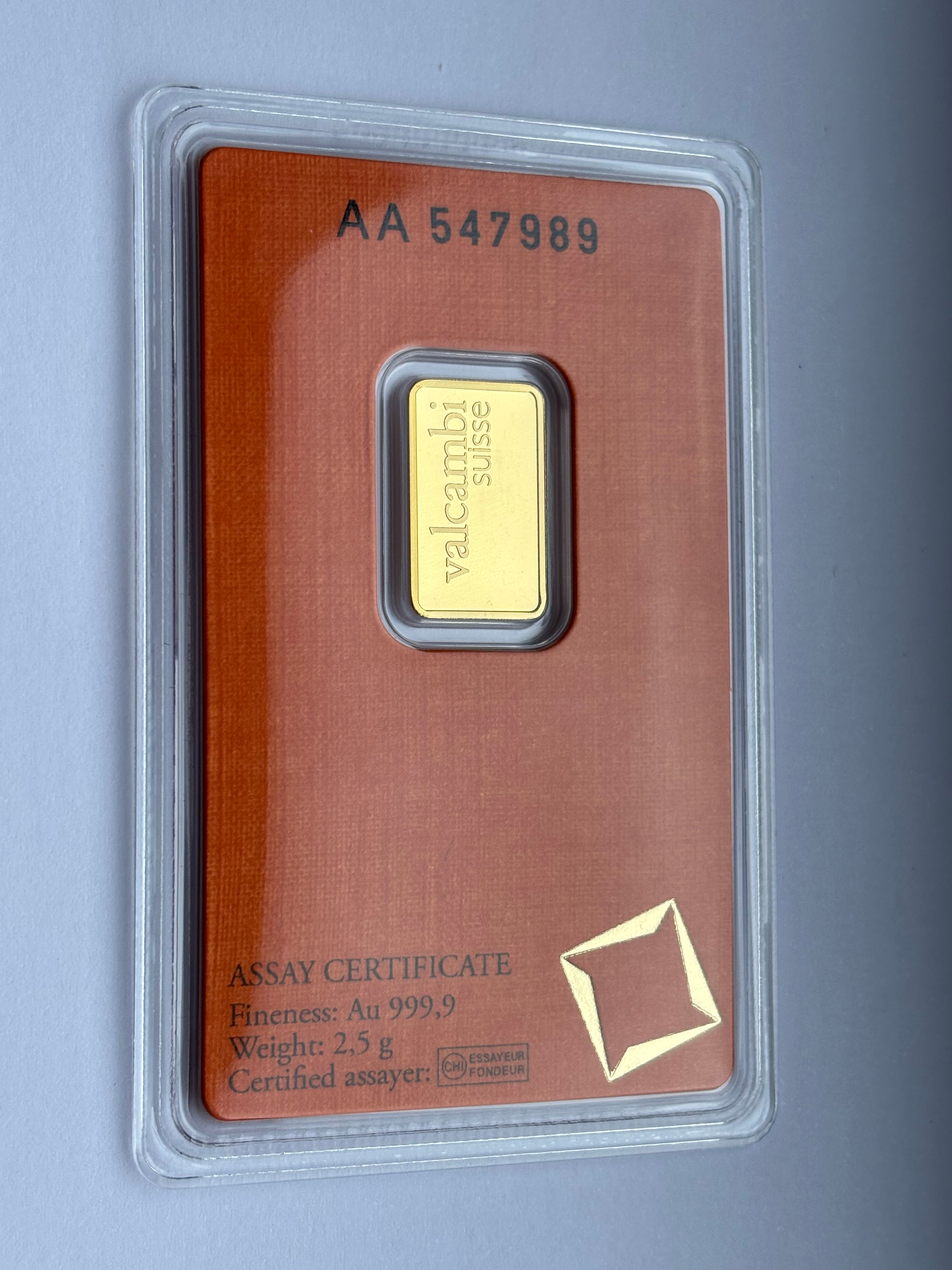 2.5g Pure Gold Bar - Valcambi