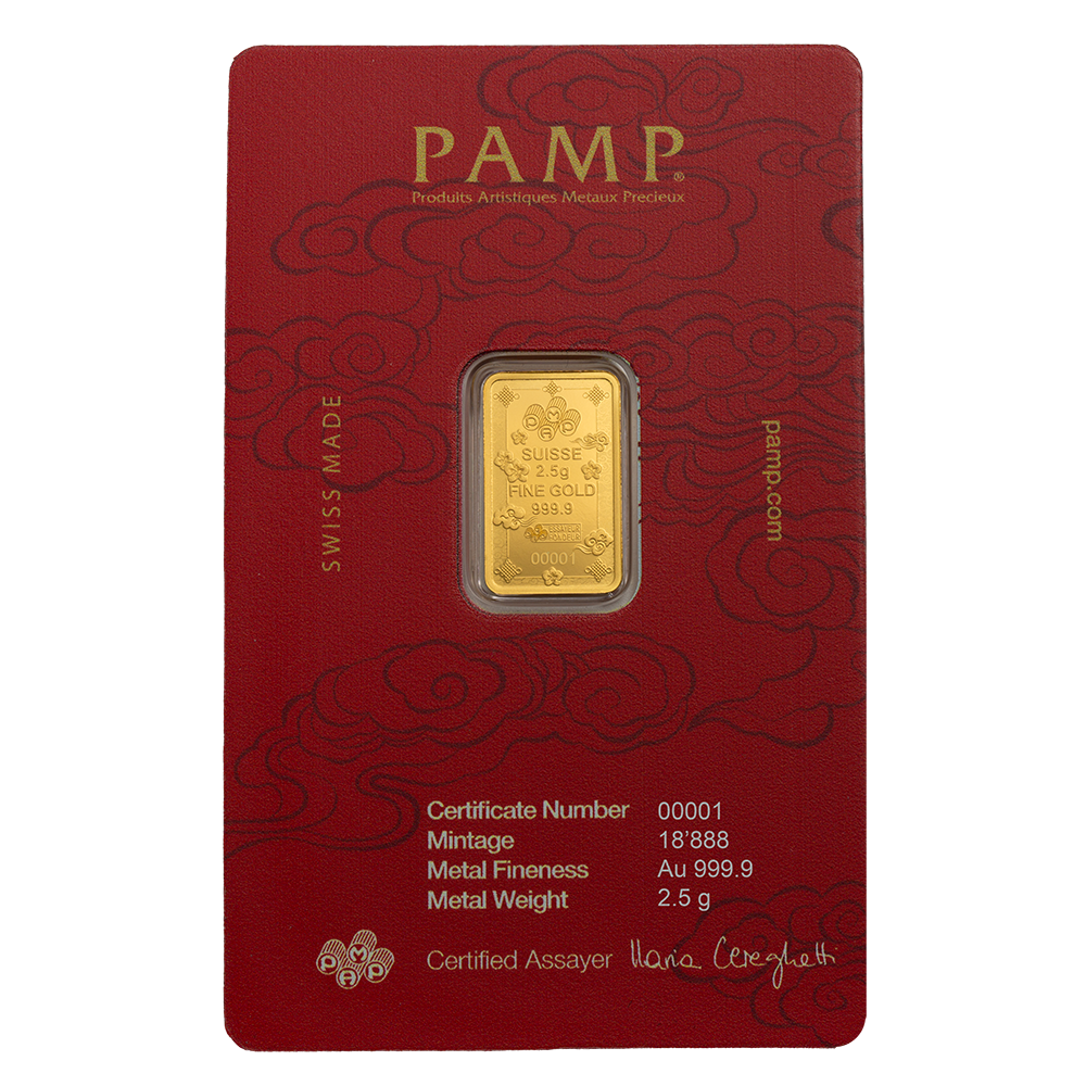 2.5g Pure Gold Bar PAMP Lucky Cat