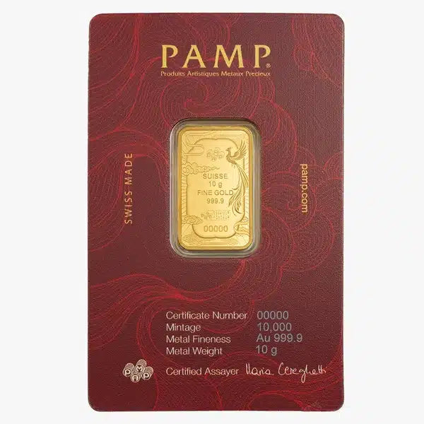 PAMP 10g Good Luck Phoenix Coloured Pure Gold Bar