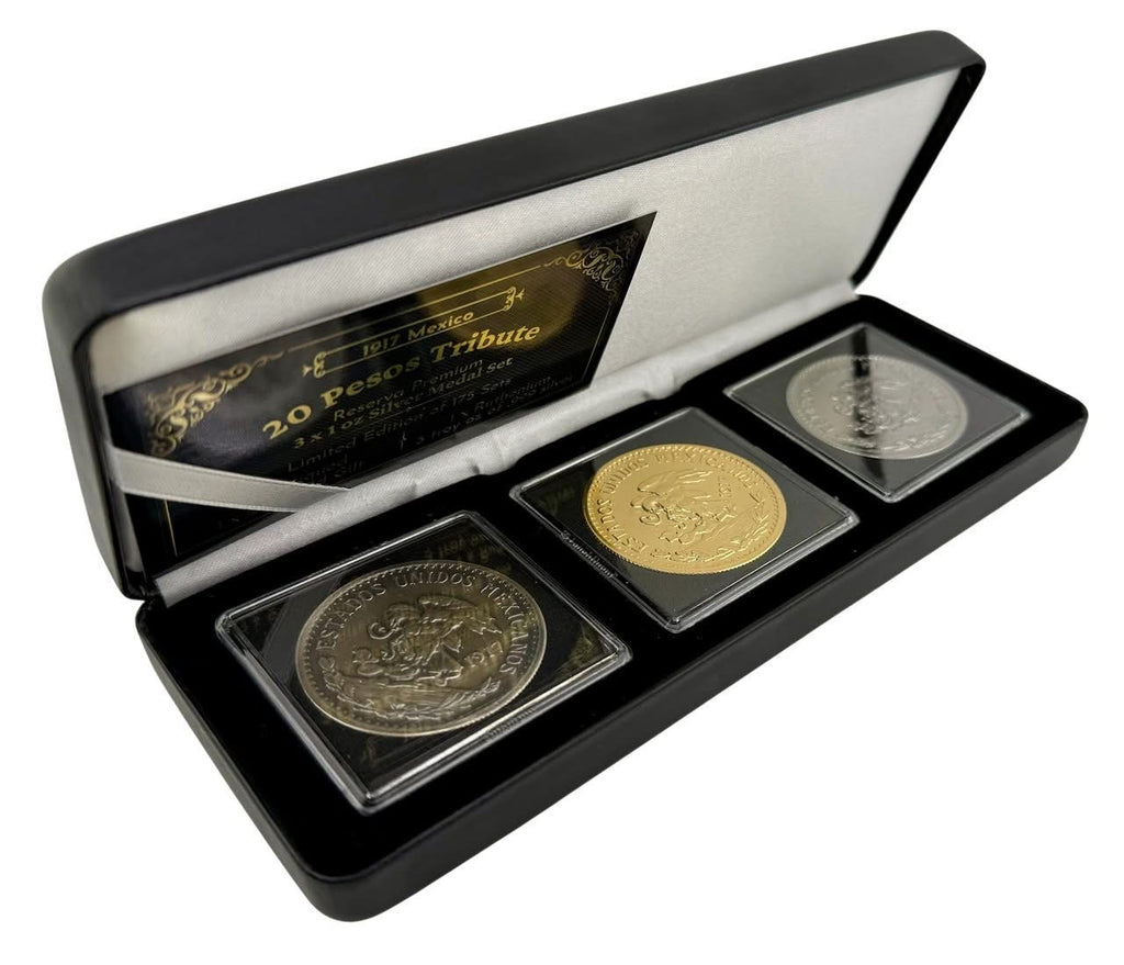 3x1oz .999 Silver 20 Peso 1917 Tribute Coin Set