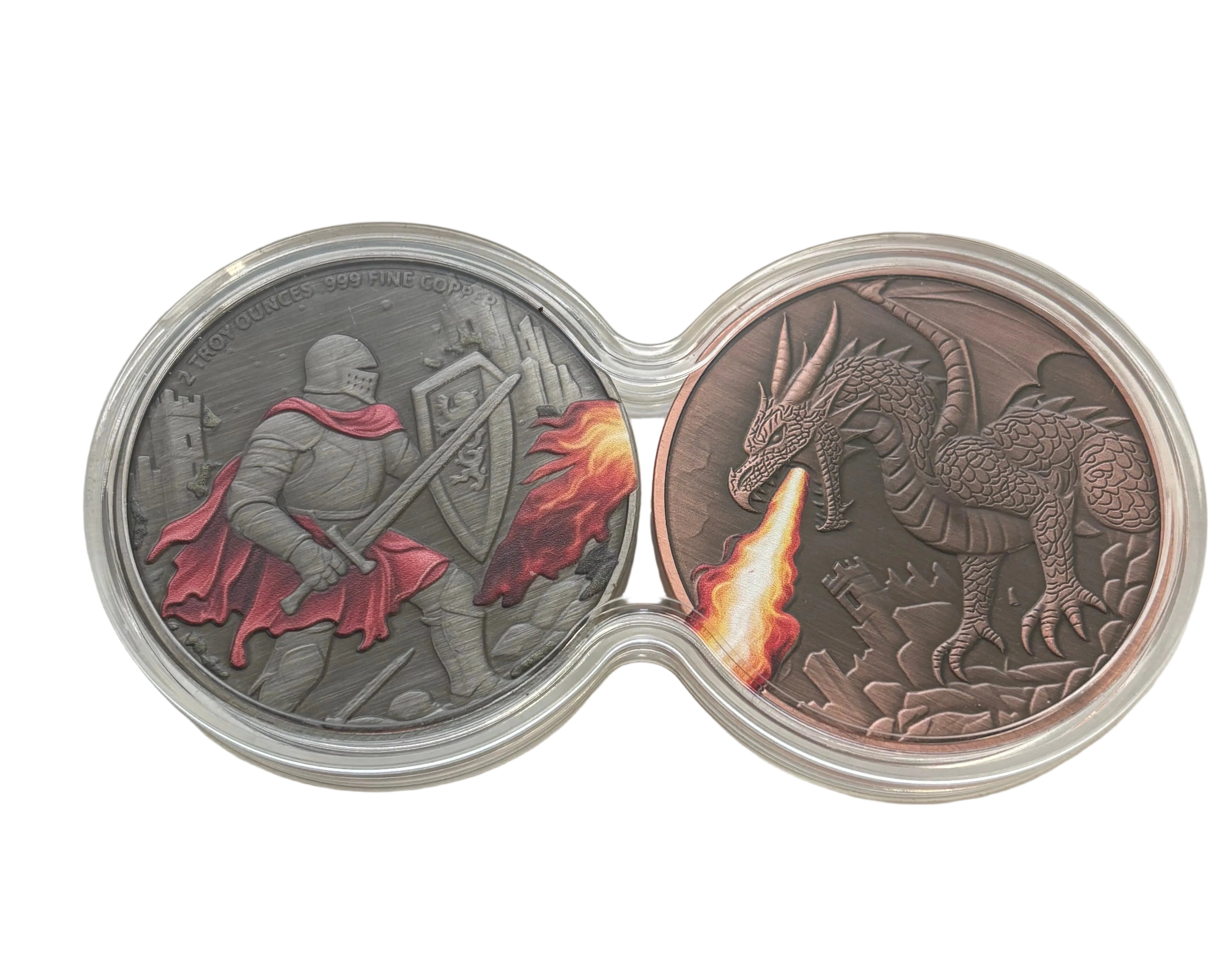 2x2oz Pure Copper Medals Knight V Dragon