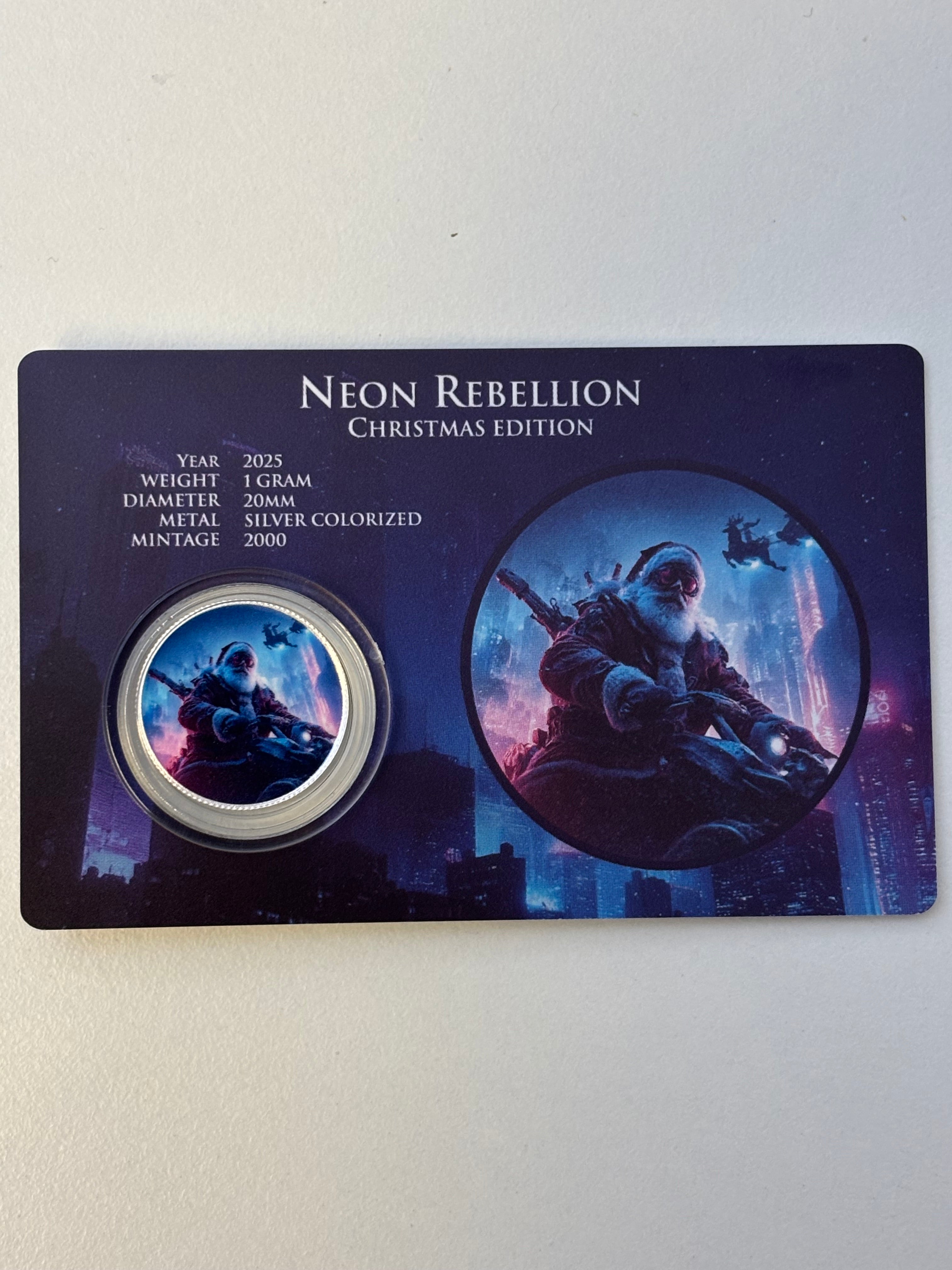 1g Silver Merry Christmas Colourised Rounds