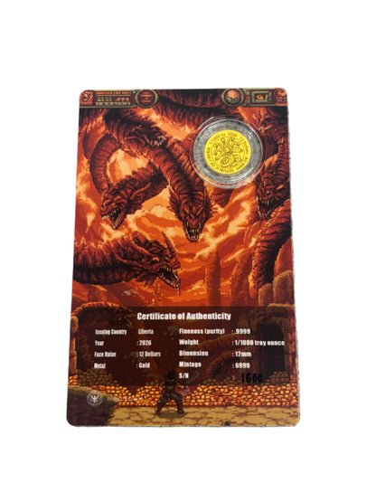 1/1000oz Pure Gold Pixel Hydra Coin Carded