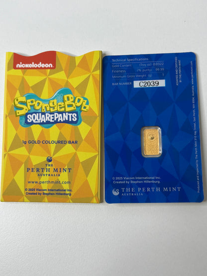 1g 999.9 Gold Bar SpongeBob In Colour By The Perth Mint