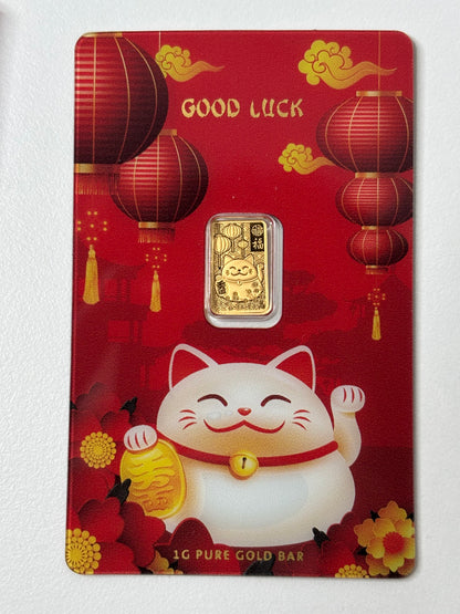 SALE 1g 999.9 Gold Bar - PAMP Suisse Lucky Cat