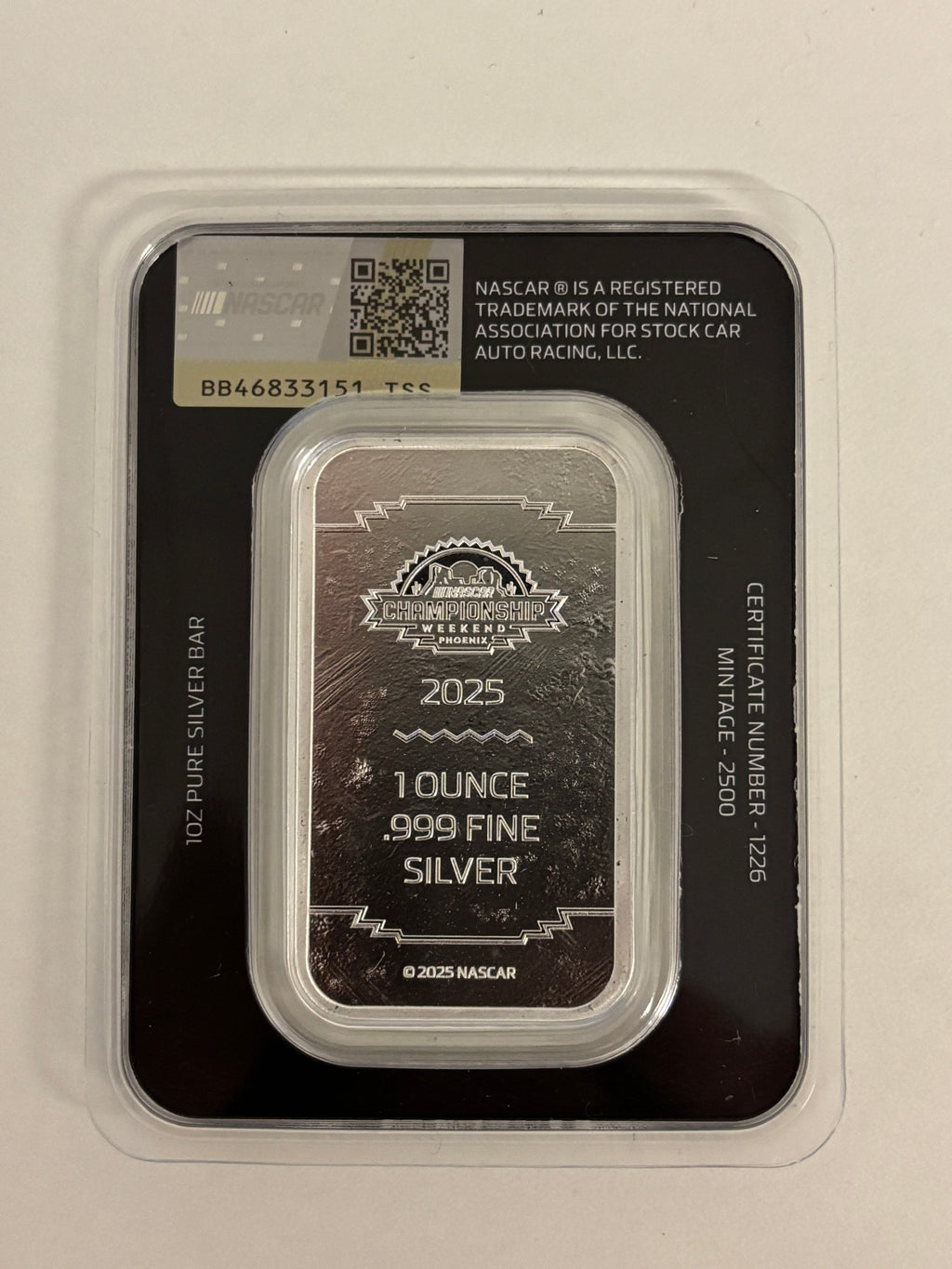 1oz .999 Silver Nas Car Bar In TEP