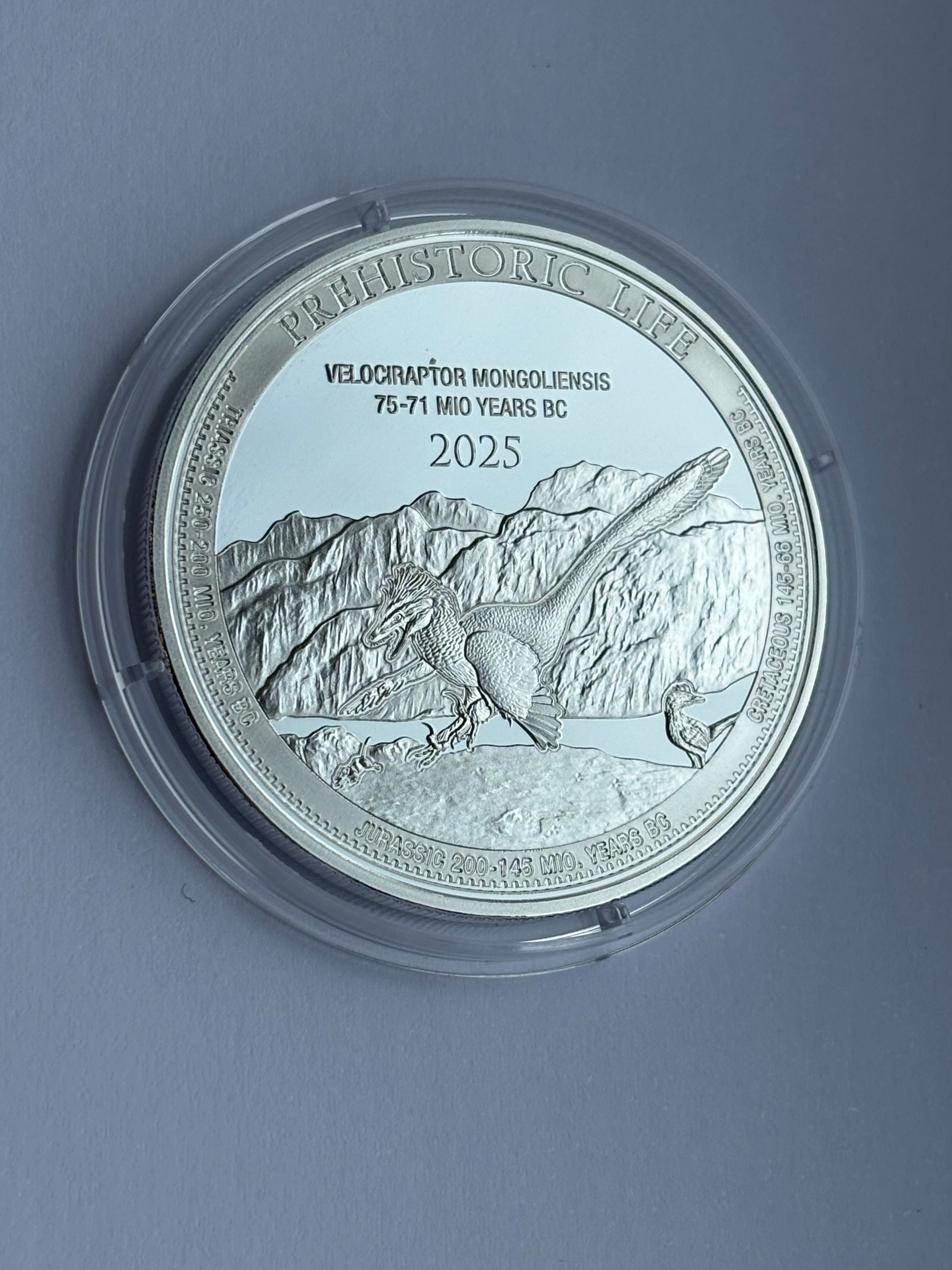 1oz Pure Silver Coin 20 Francs Congo 2025 VELOCIRAPTOR Prehistoric Life II