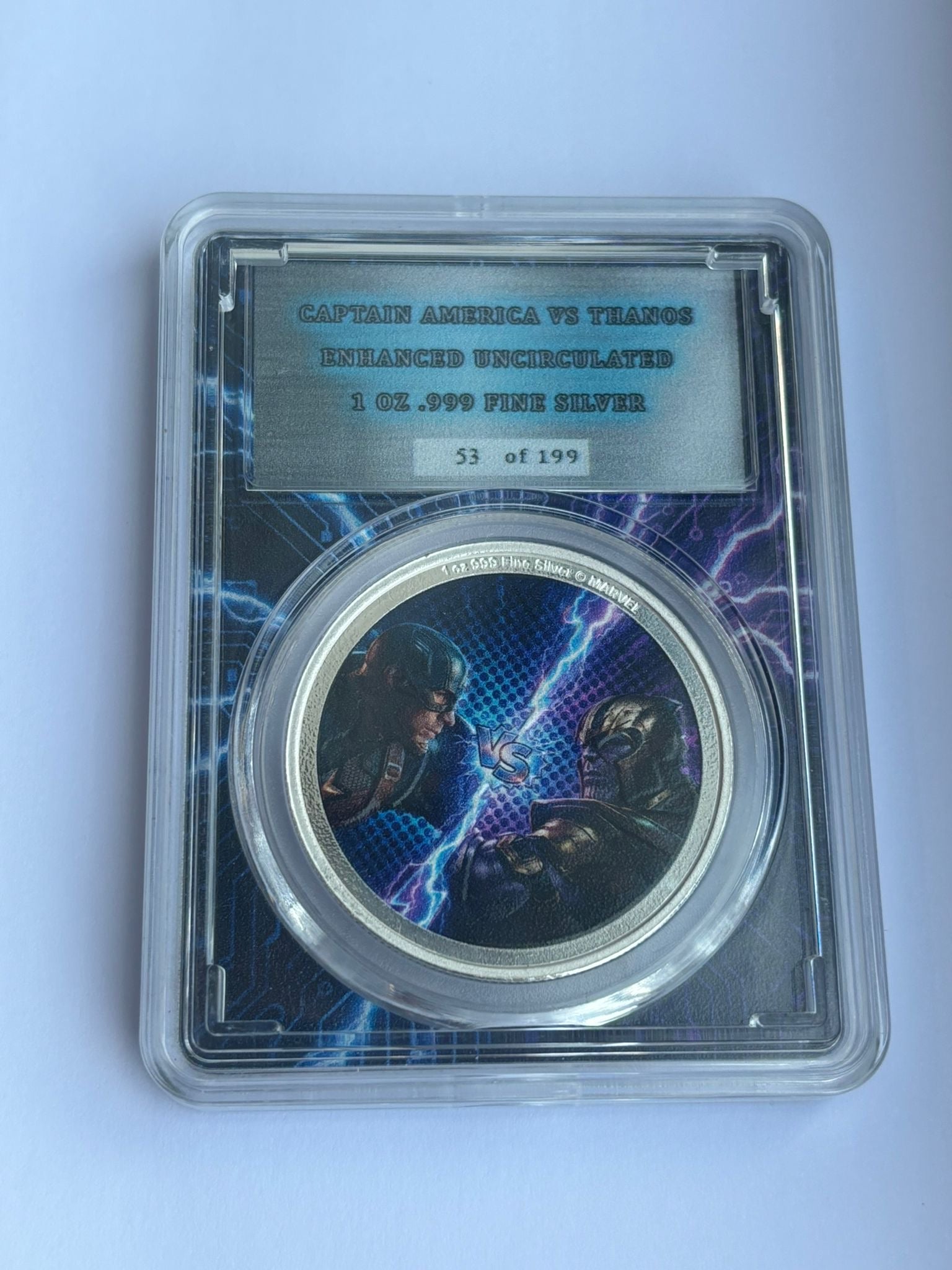 2025 Captain America Vs Thanos Enhanced Uncirculated Colourised 1oz Pure Silver Coin in Slab