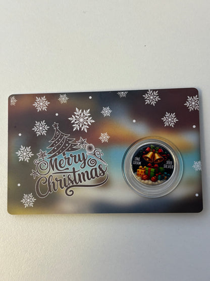 1g Silver Merry Christmas Colourised Rounds
