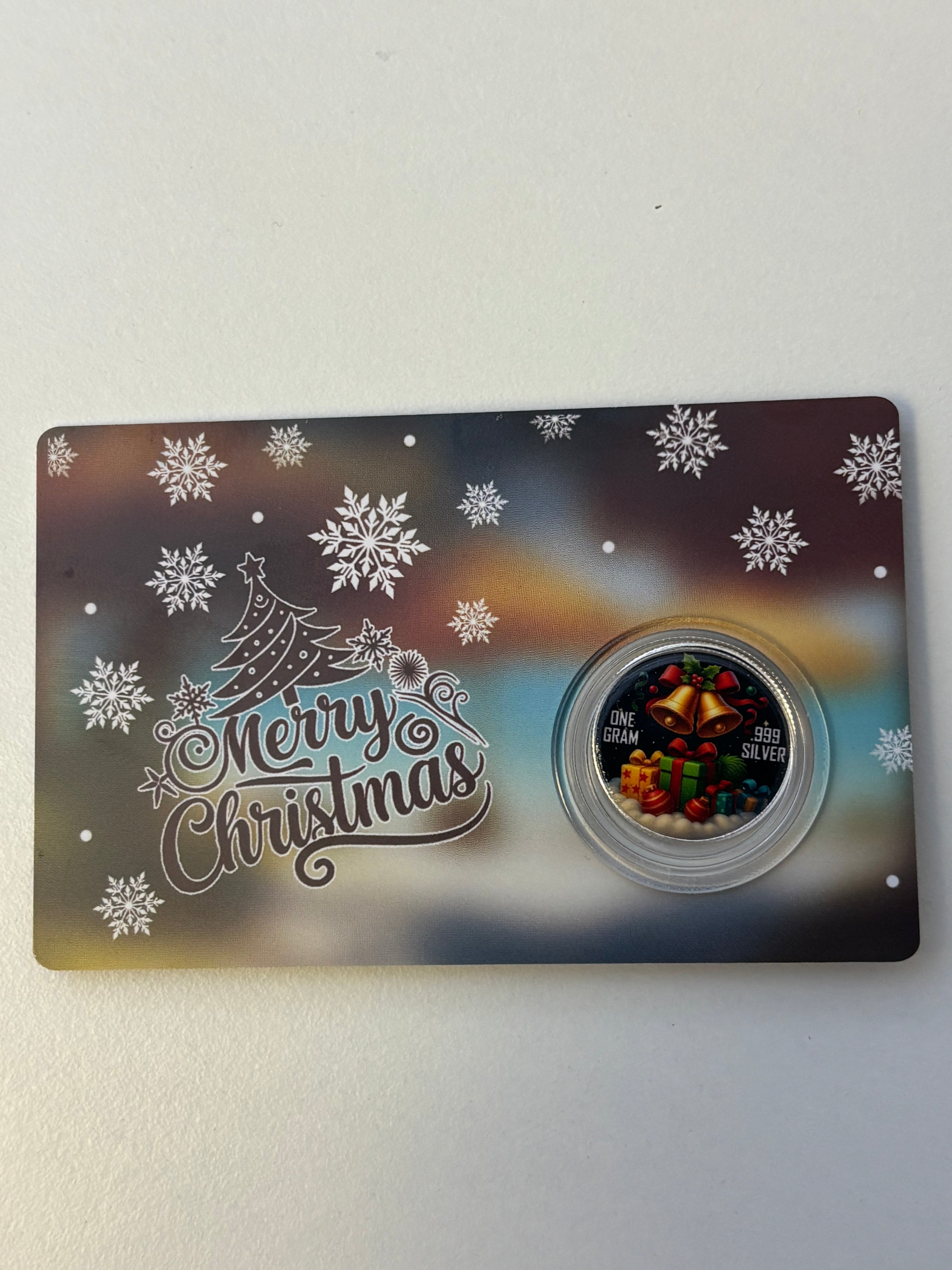 1g Silver Merry Christmas Colourised Rounds