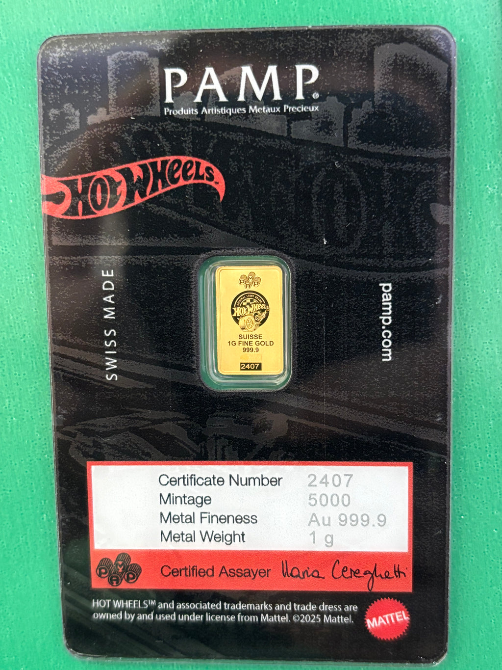 1g 999.9 Gold Bar PAMP Hot Wheels