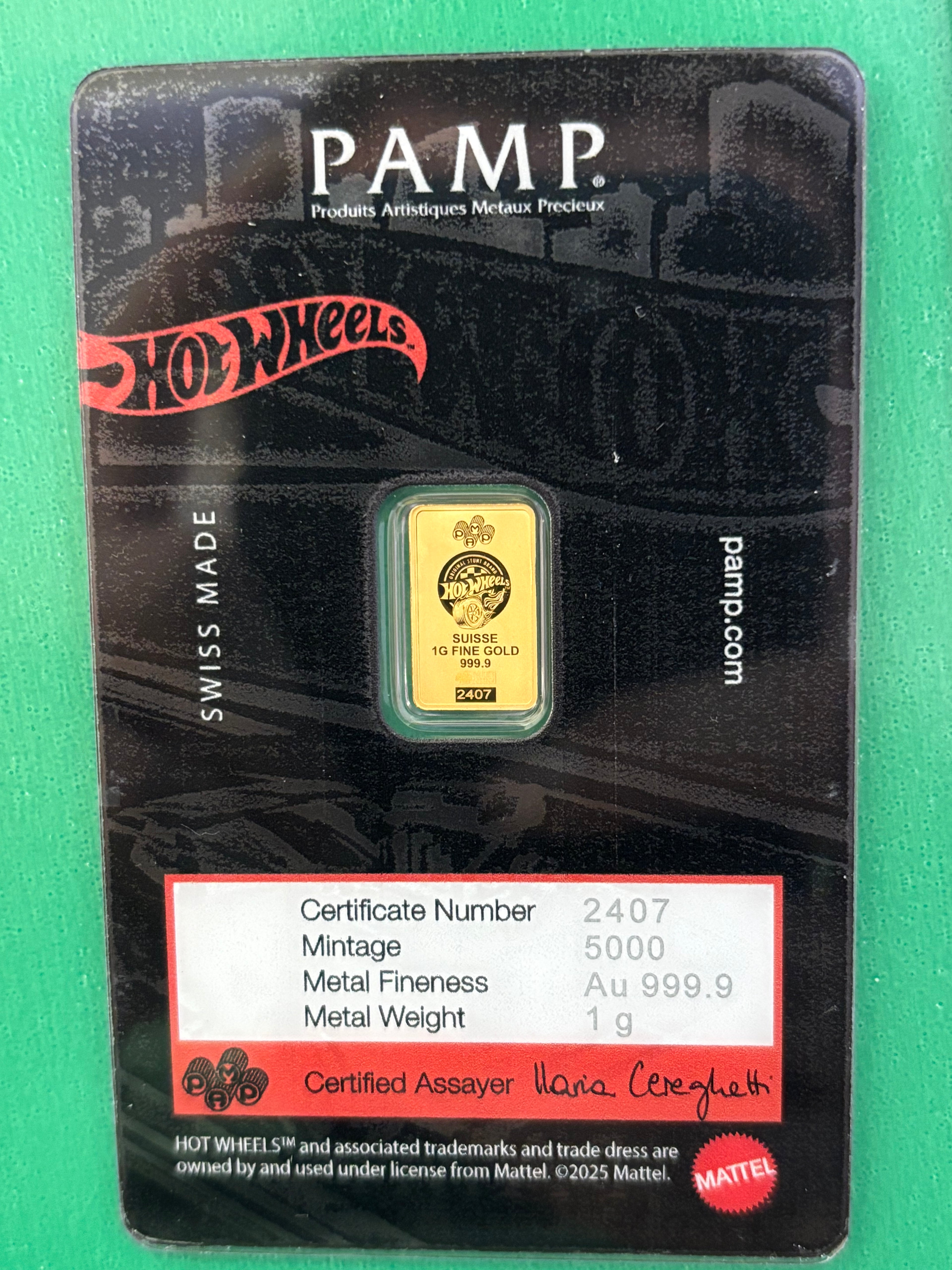 1g 999.9 Gold Bar PAMP Hot Wheels
