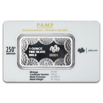 1oz Pure Silver Bar Pamp USA Eagle