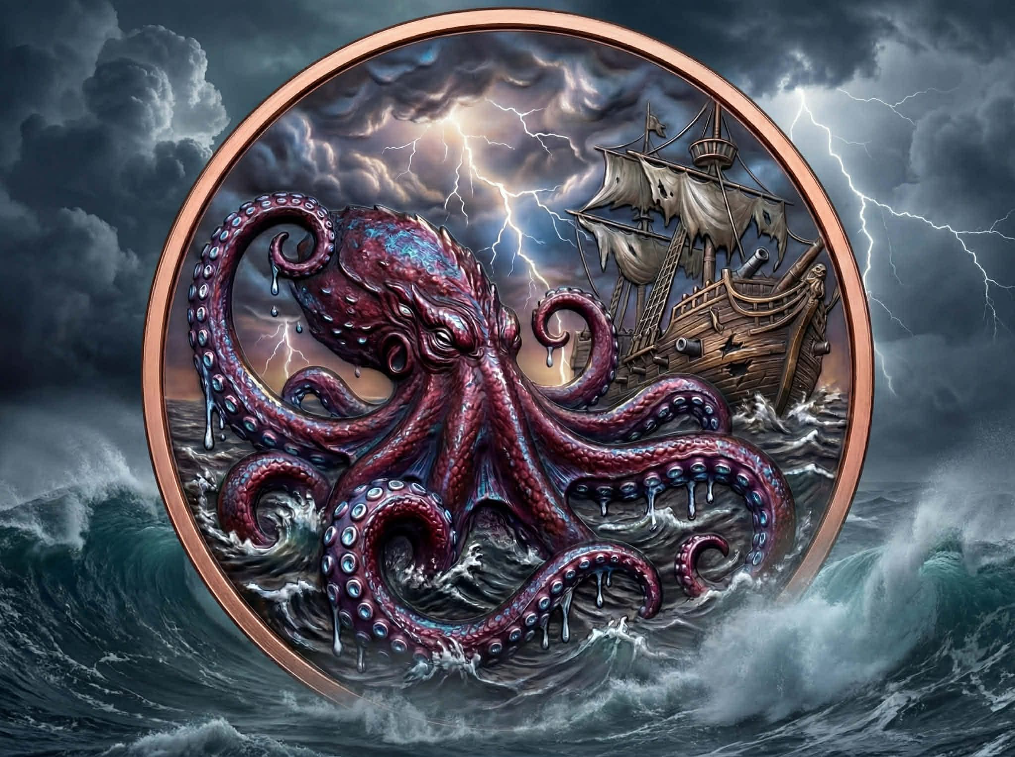 5oz Copper Kraken Round
