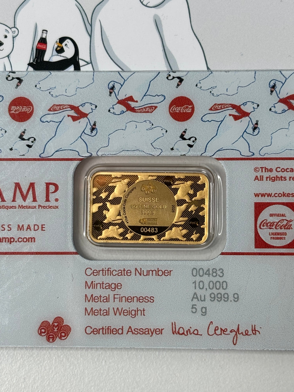 5g 999.9 Gold Pamp Coca Cola Christamas Polar Bear