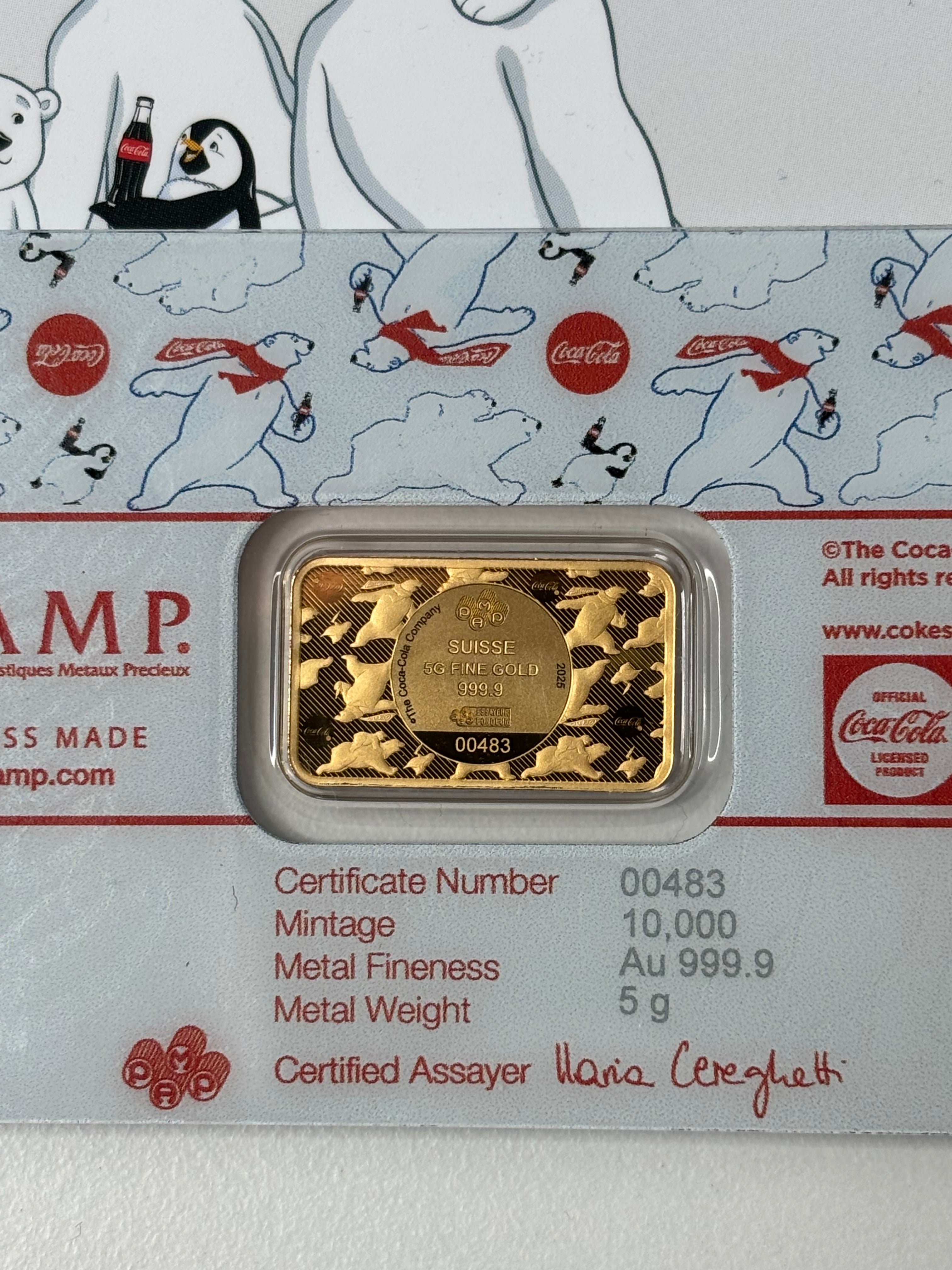5g 999.9 Gold Pamp Coca Cola Christamas Polar Bear