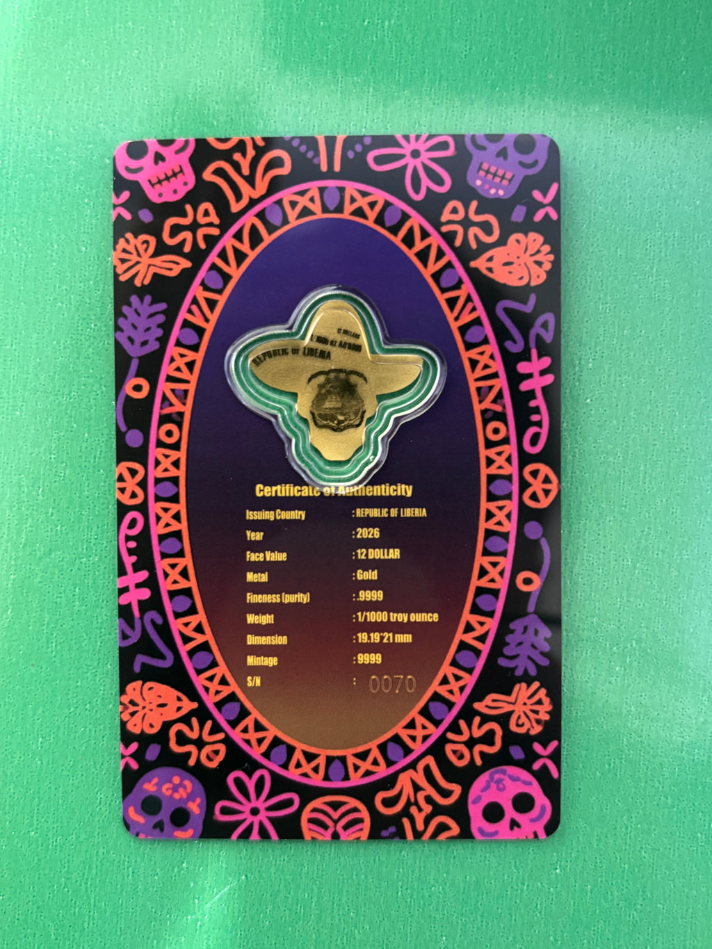 1/1000oz .999 Gold Dia De Los Muertos