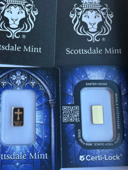 1/100oz Pure Gold Scottsdale Mint Cross Bar