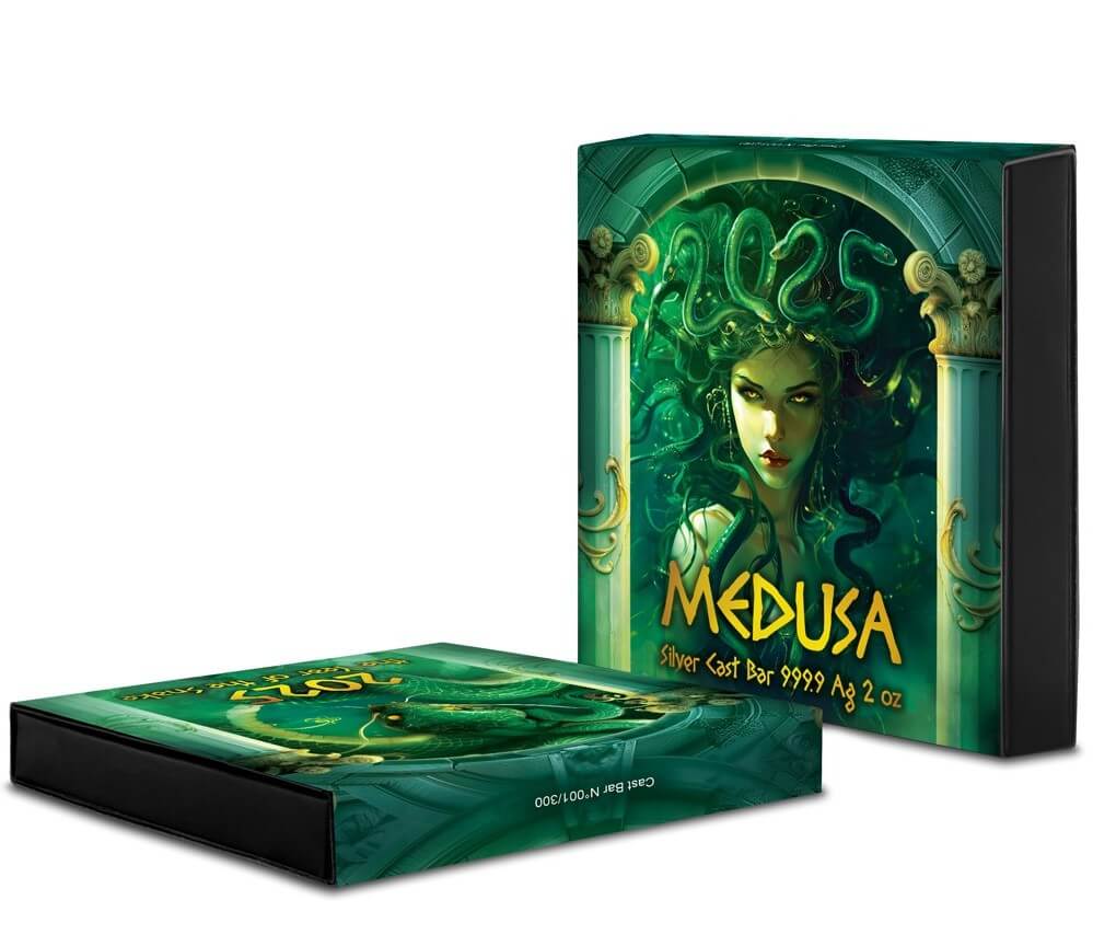 Year of the Snake 2oz Colored Cast Pure Silver Bar – Medusa Mythical Creatures 2025