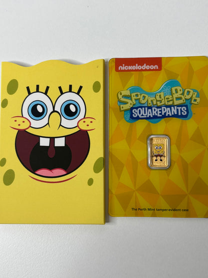 1g 999.9 Gold Bar SpongeBob In Colour By The Perth Mint