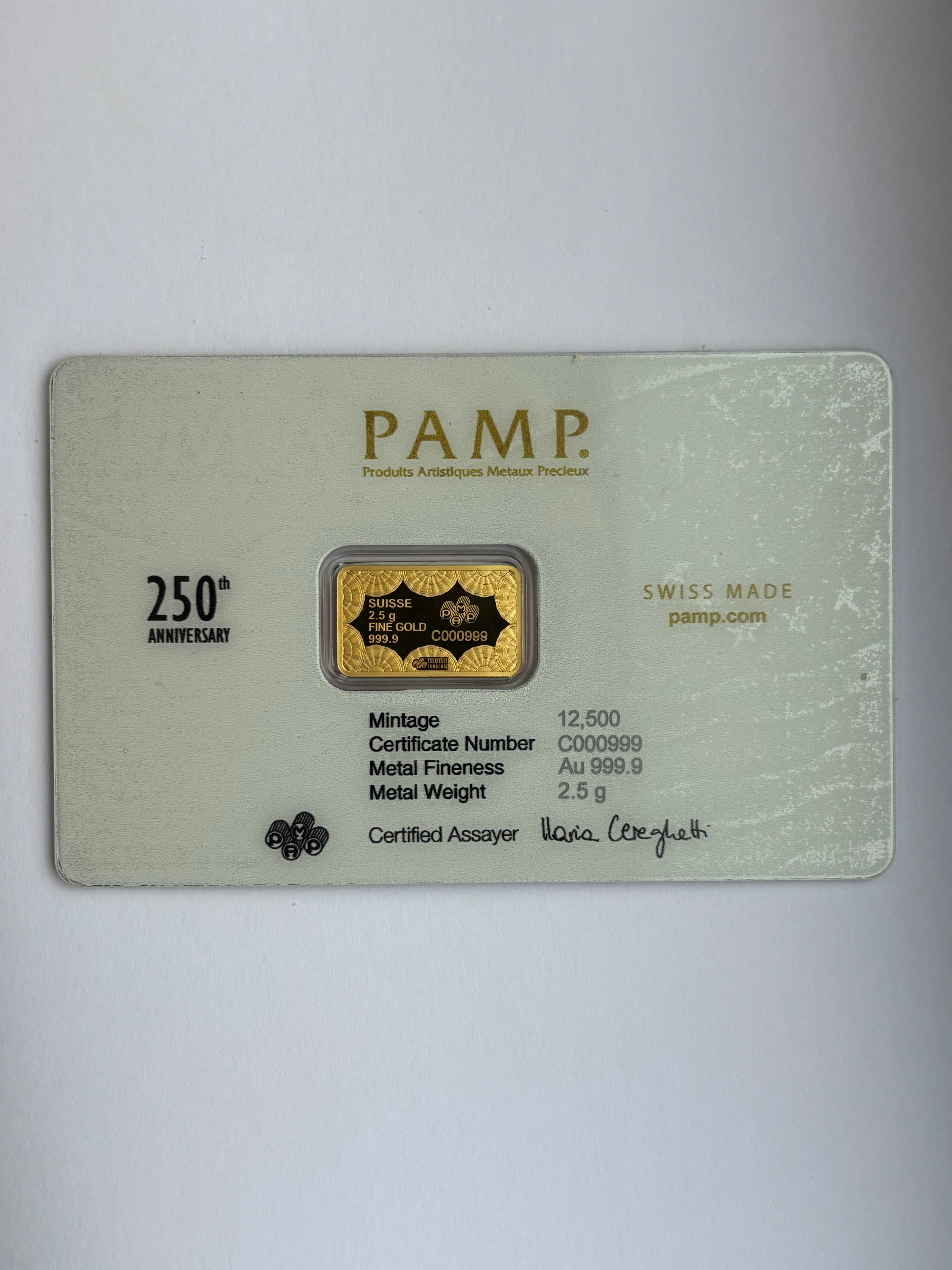 2.5g Pure Gold Bar Pamp Eagle