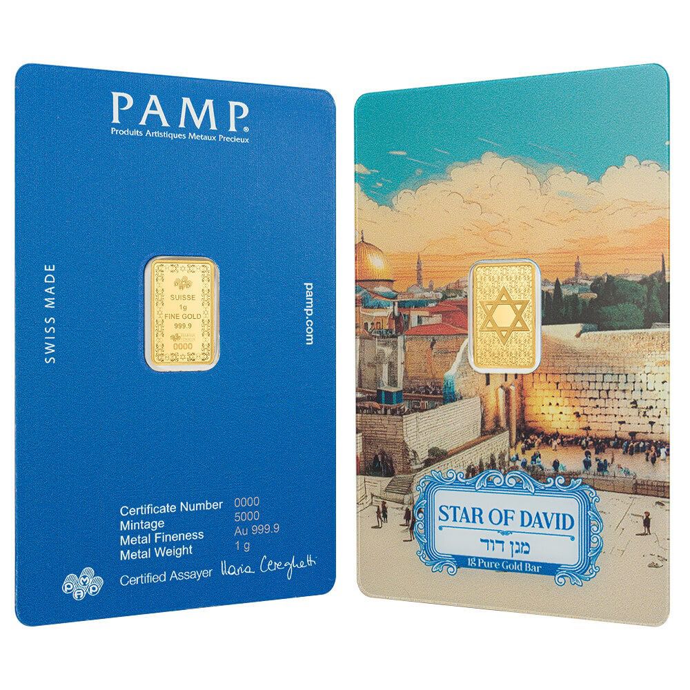 1g Pure Gold Bar PAMP Star Of David