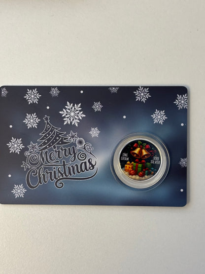 1g Silver Merry Christmas Colourised Rounds