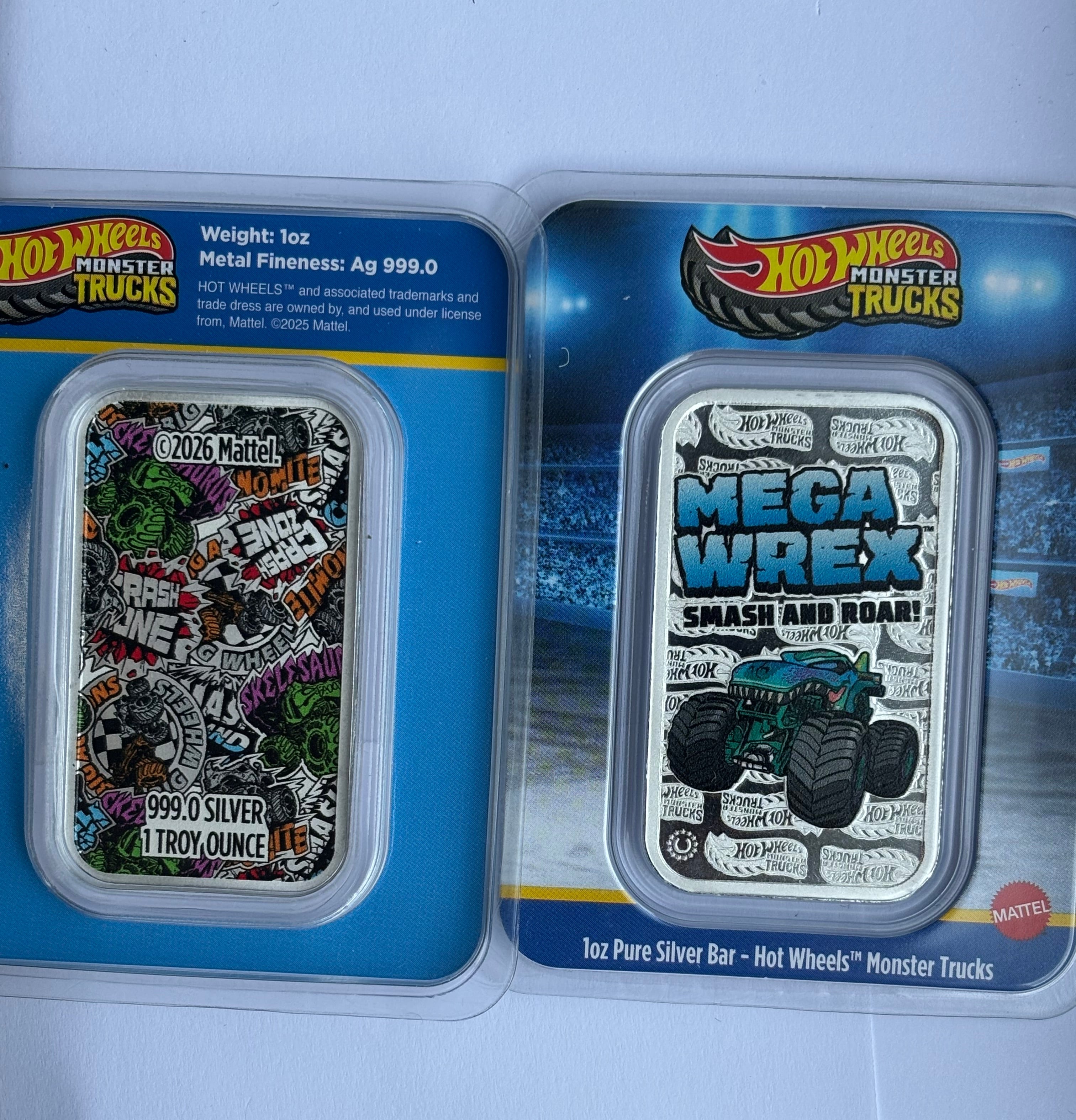 1oz Pure Silver Hot Wheels™ Monster Truck Mega Wrex Colorized Bar