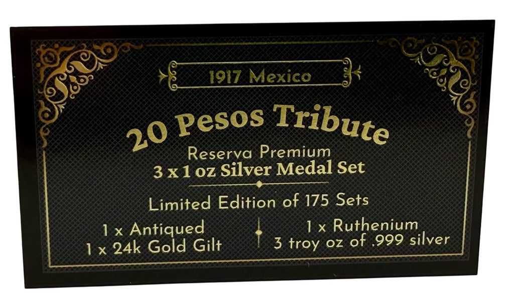 3x1oz .999 Silver 20 Peso 1917 Tribute Coin Set