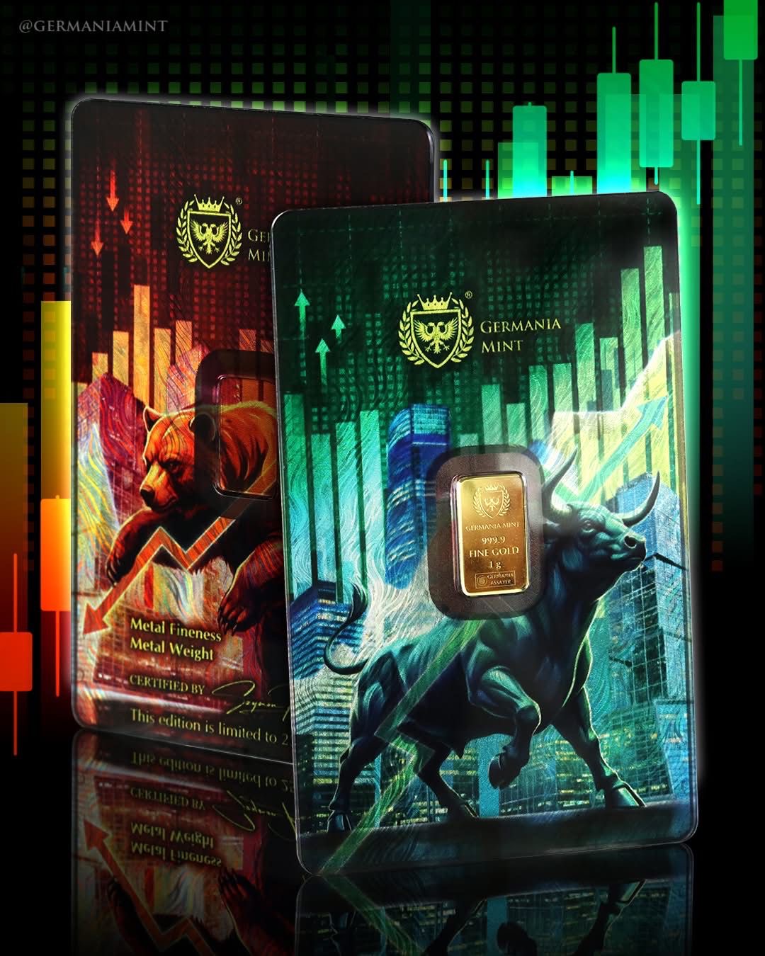 PRE ORDER - 1g Pure Gold Bar Germania Mint Bull V Bear