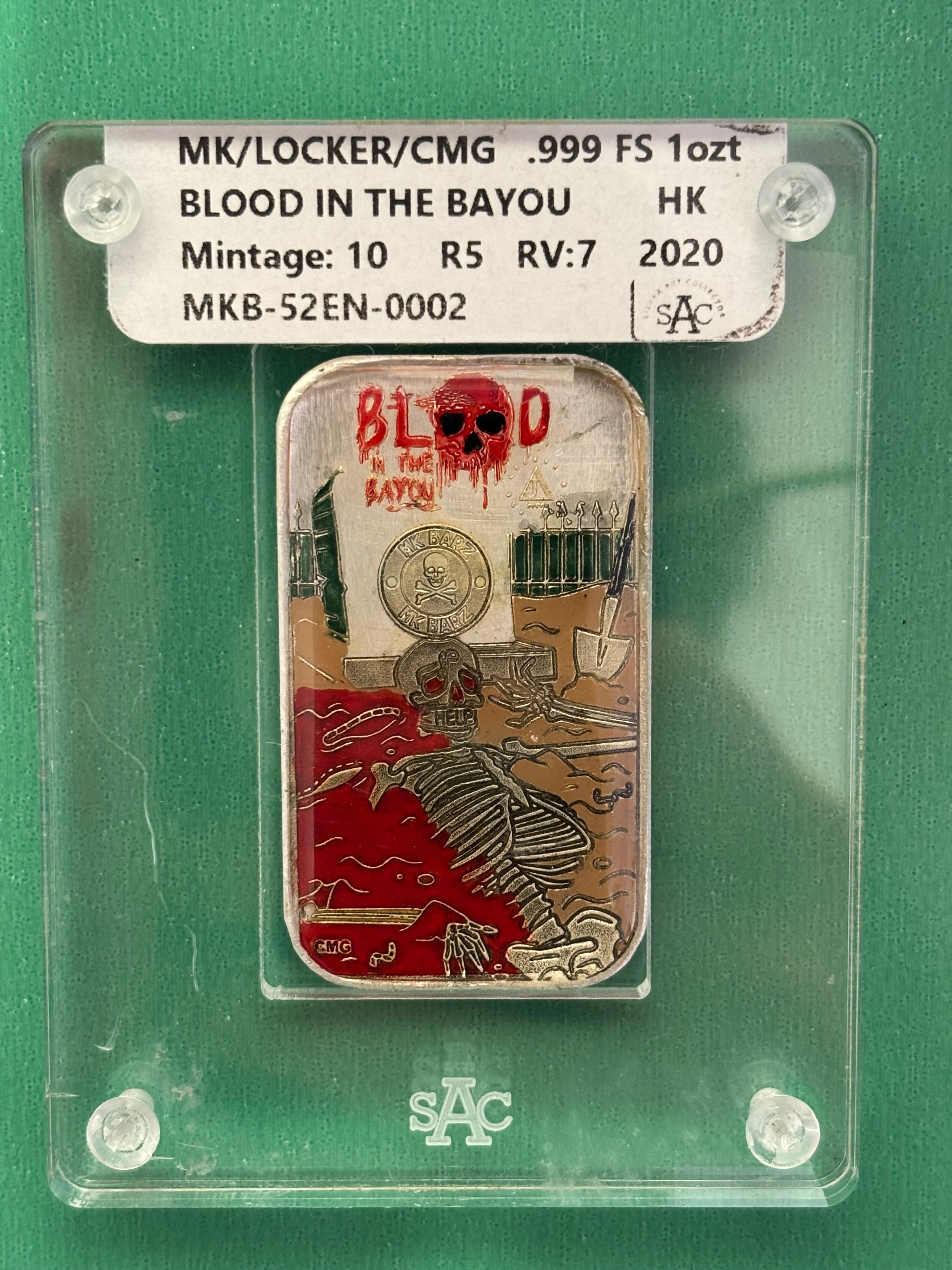 1oz .999 Silver Art Slabbed Bar Blood In The Bayou Mintage Of 10