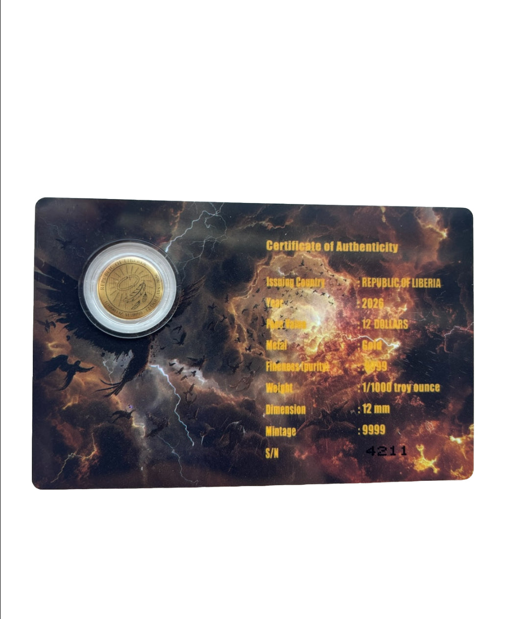FALL OF LUCIFER 1/1000 Oz Gold Coin 12$ Liberia 2026