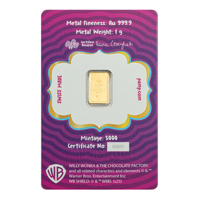 PRE SALE 1g Pamp Suisse Willy Wonka Chocolate Bar Pure Gold Bar