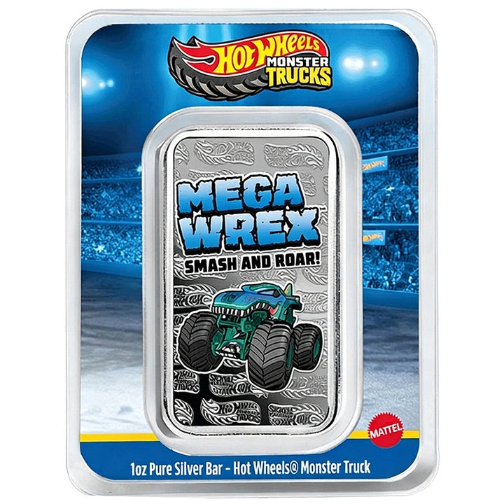 1oz Pure Silver Hot Wheels™ Monster Truck Mega Wrex Colorized Bar