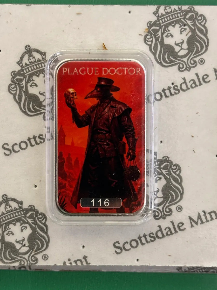 1oz .999 Silver Bar Scottsdale Mint Plauge Doctor