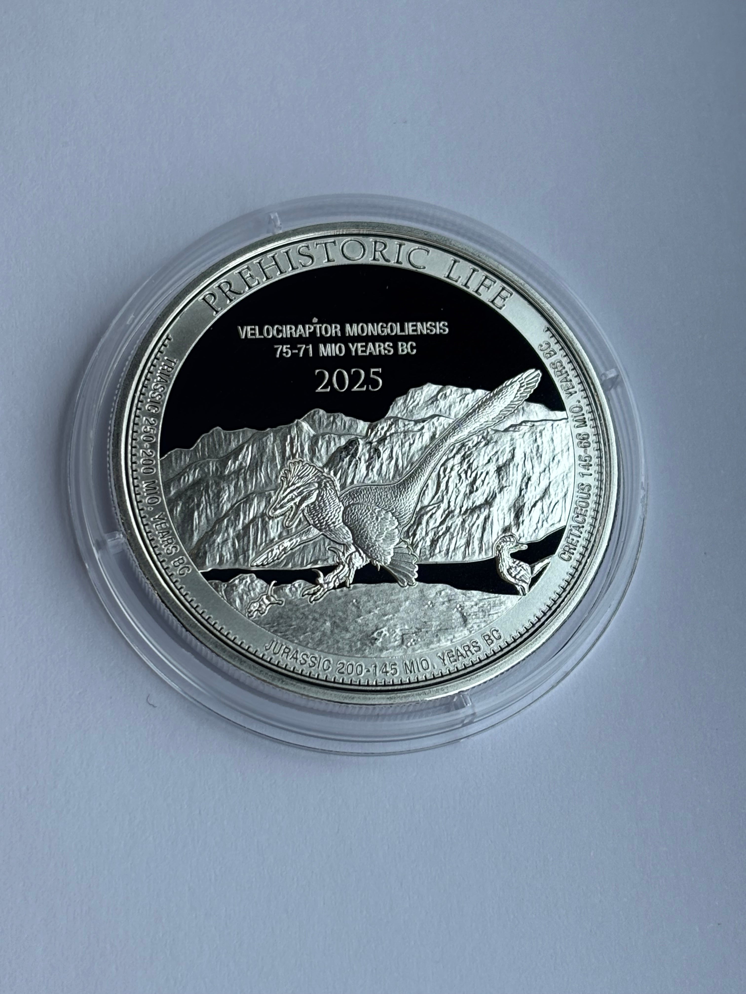 1oz Pure Silver Coin 20 Francs Congo 2025 VELOCIRAPTOR Prehistoric Life II