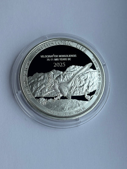1oz Pure Silver Coin 20 Francs Congo 2025 VELOCIRAPTOR Prehistoric Life II