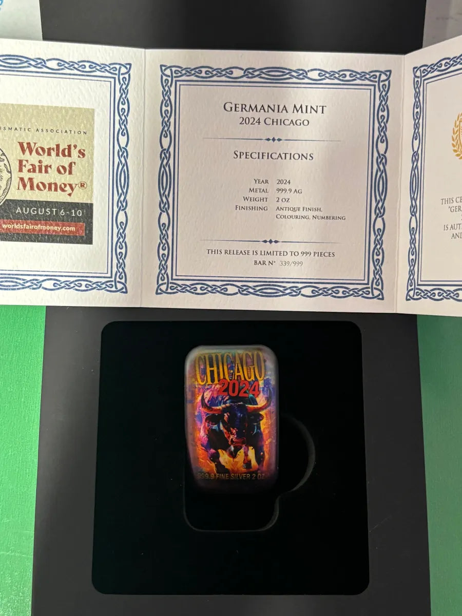 2oz .999 Silver Germania Mint Cast Bar ANA Chicago