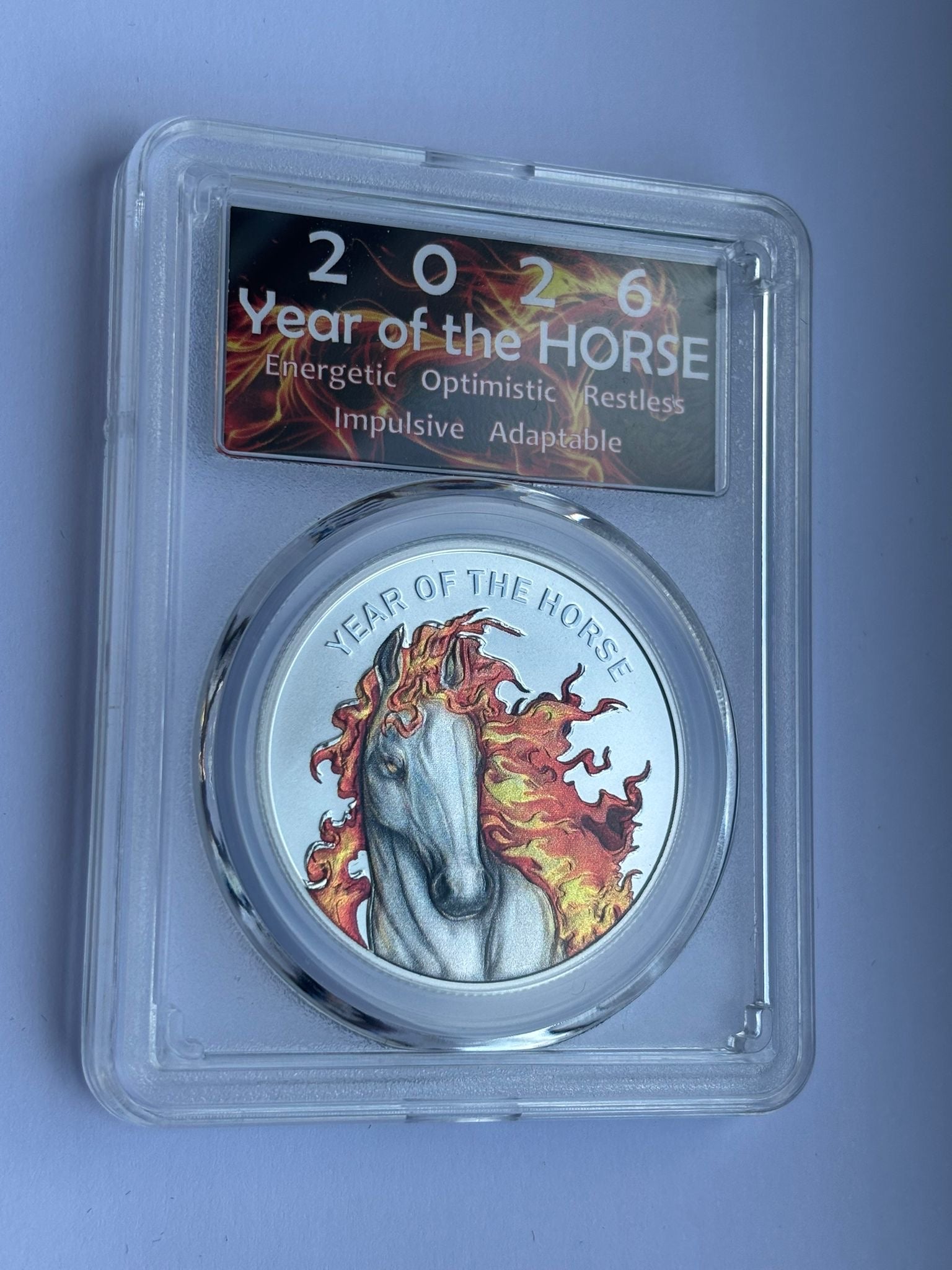 2026 1oz Pure Silver Colourised Lunar Fire Horse SMI Slab