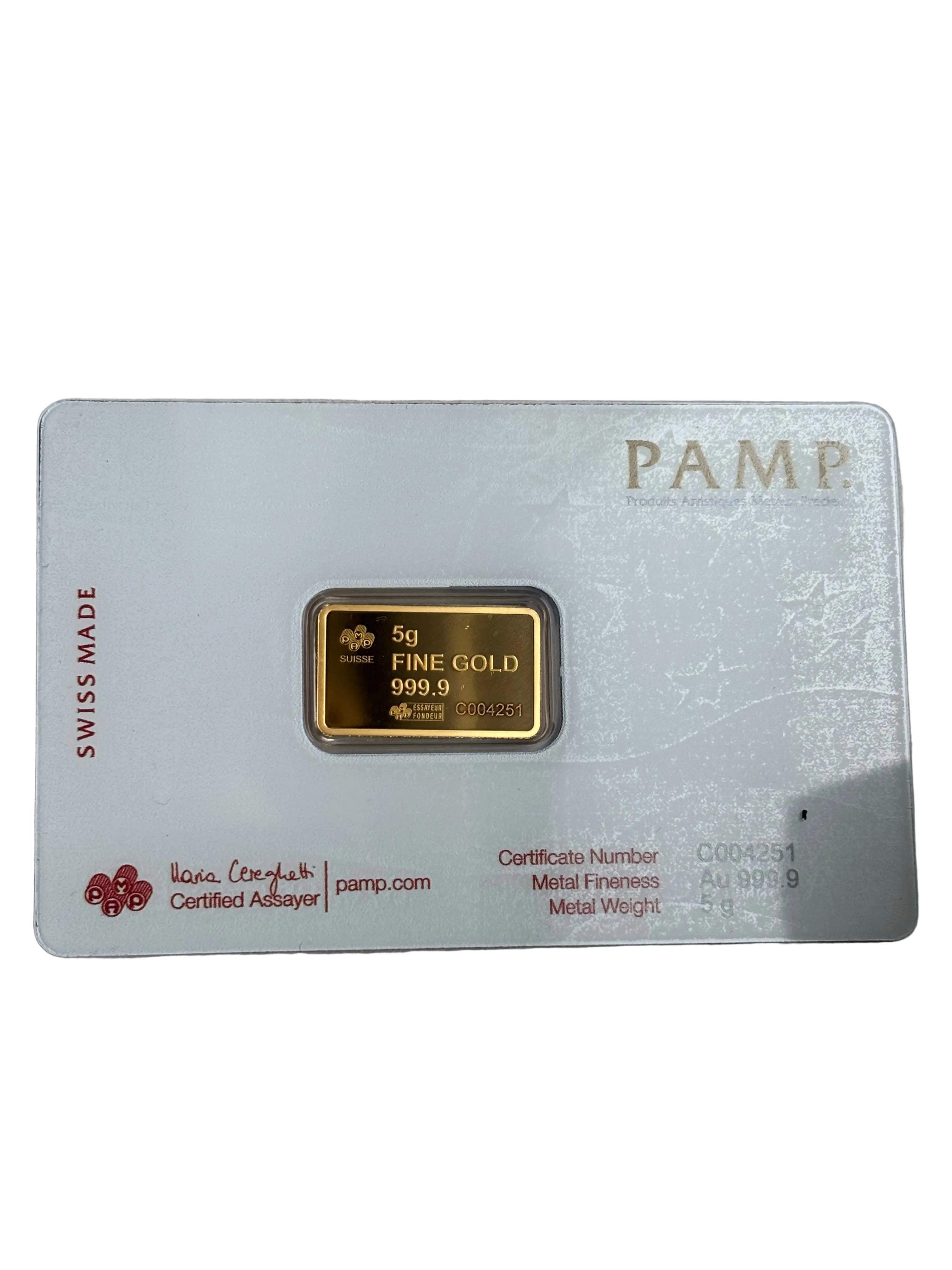 PAMP 5g Pure Gold Bar America The Free Eagle