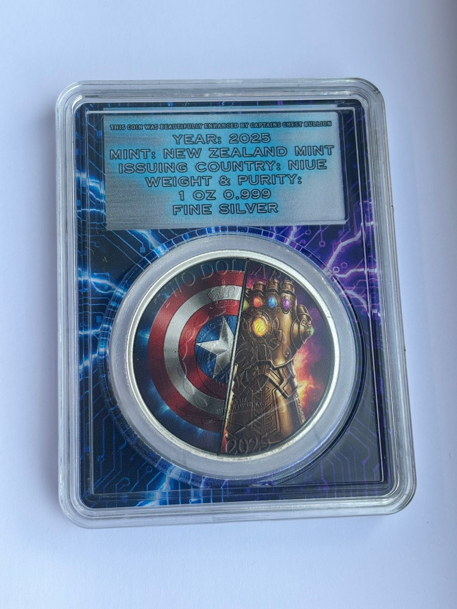 2025 Captain America Vs Thanos Enhanced Uncirculated Colourised 1oz Pure Silver Coin in Slab