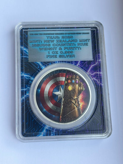 2025 Captain America Vs Thanos Enhanced Uncirculated Colourised 1oz Pure Silver Coin in Slab